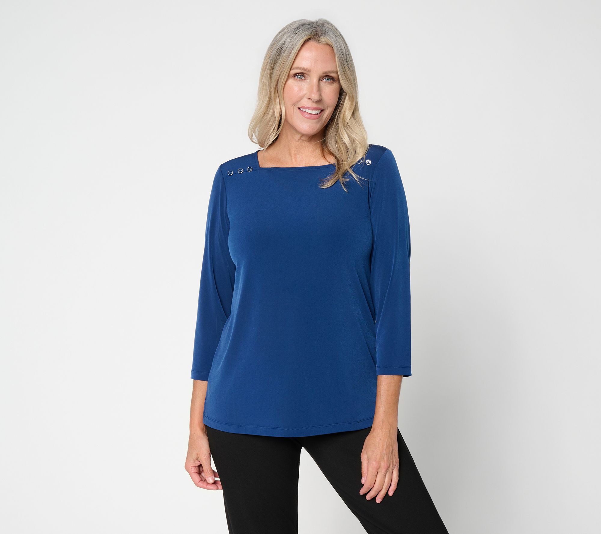 Susan Graver Liquid Knit Square Neck 3/4 Sleeve Top