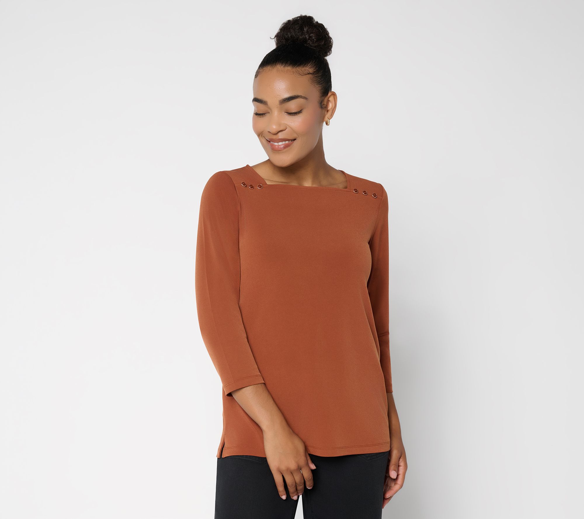 Susan Graver Liquid Knit Square Neck 3/4 Sleeve Top
