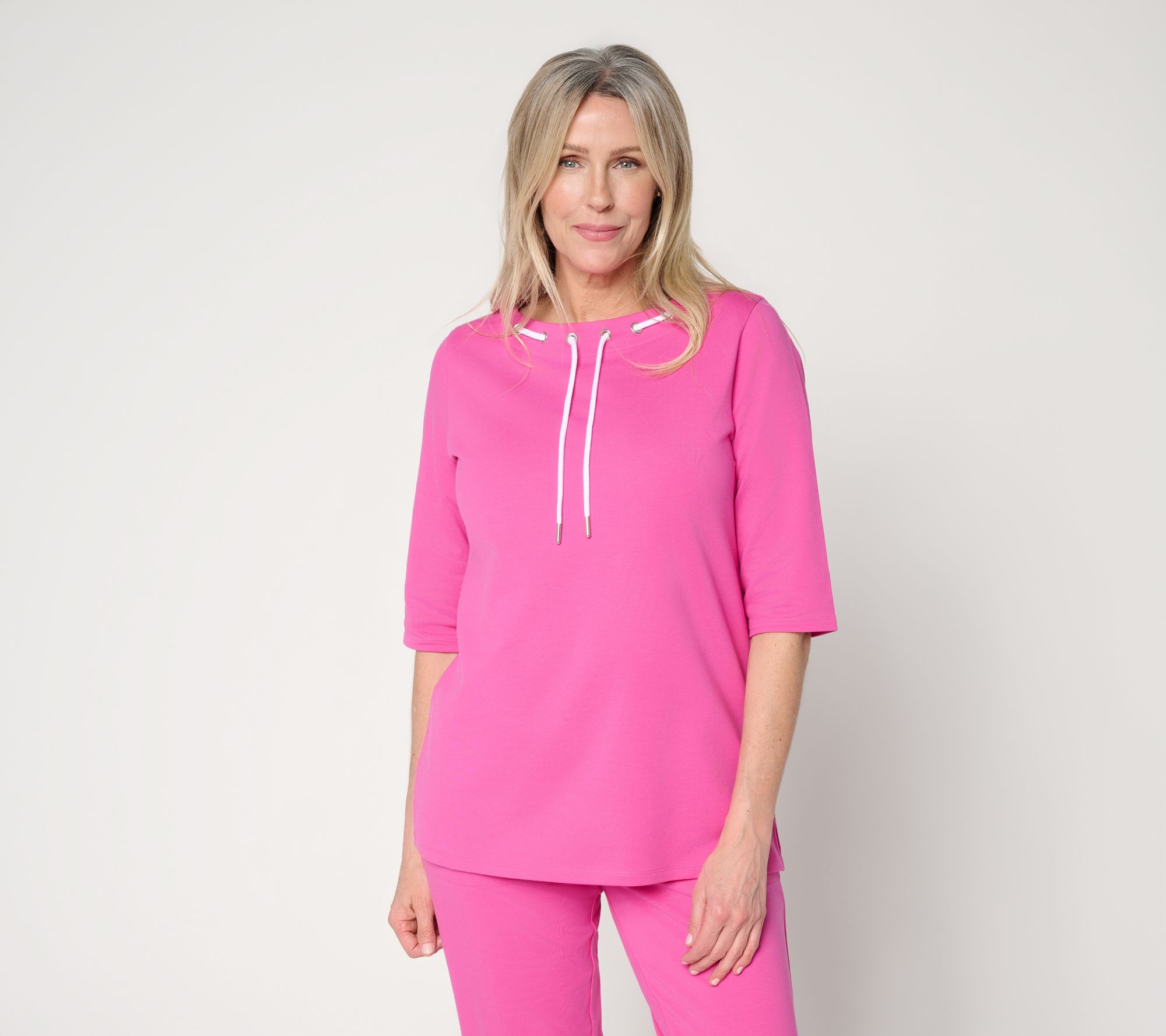 "As Is" Denim & Co. Active French Terry Elbow Sleeve Boat Neck Top