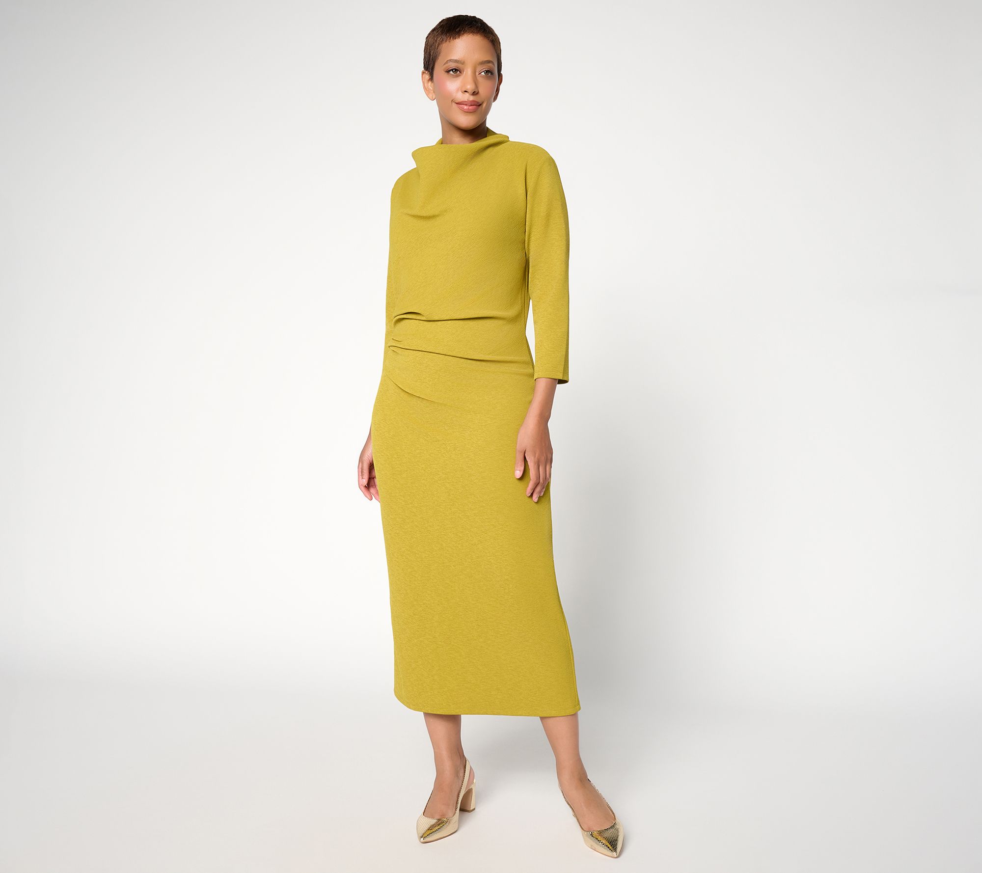 Carla Rockmore Collection Pet Knit Crepe Drape Front Dress