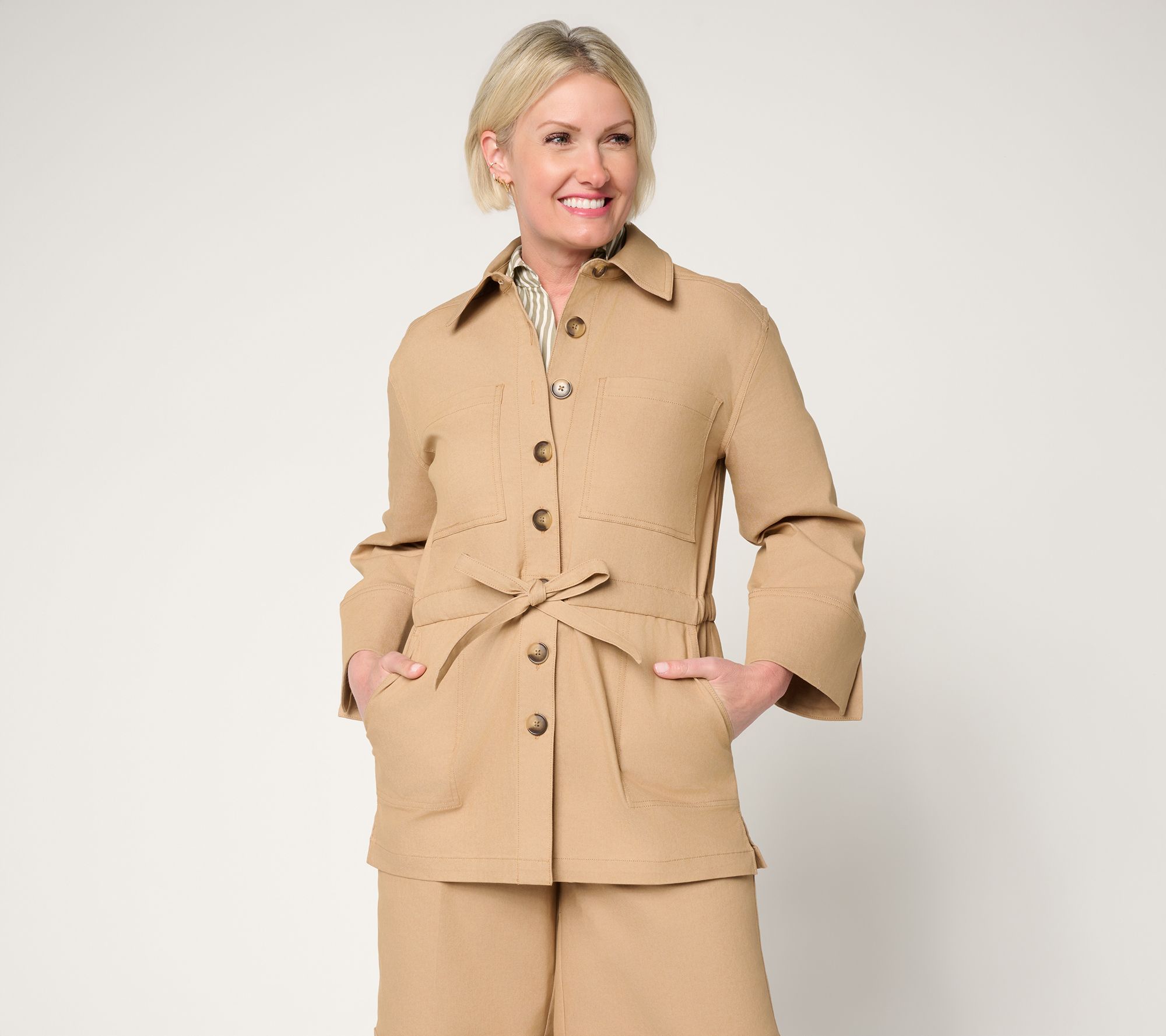 "As Is" Martha Stewart Signature Denim Shacket with Drawcord Waist