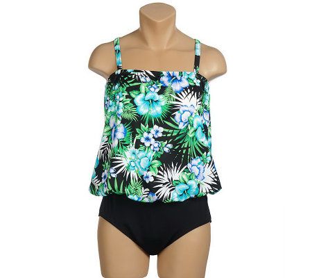 It Figures! Tummy Thinner Bahamas Blouson Swimsuit - Page 1 — QVC.com