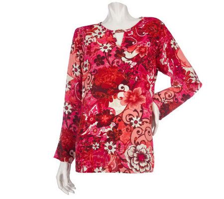 Susan Graver Cool Peach Stencil Floral Printed Tunic