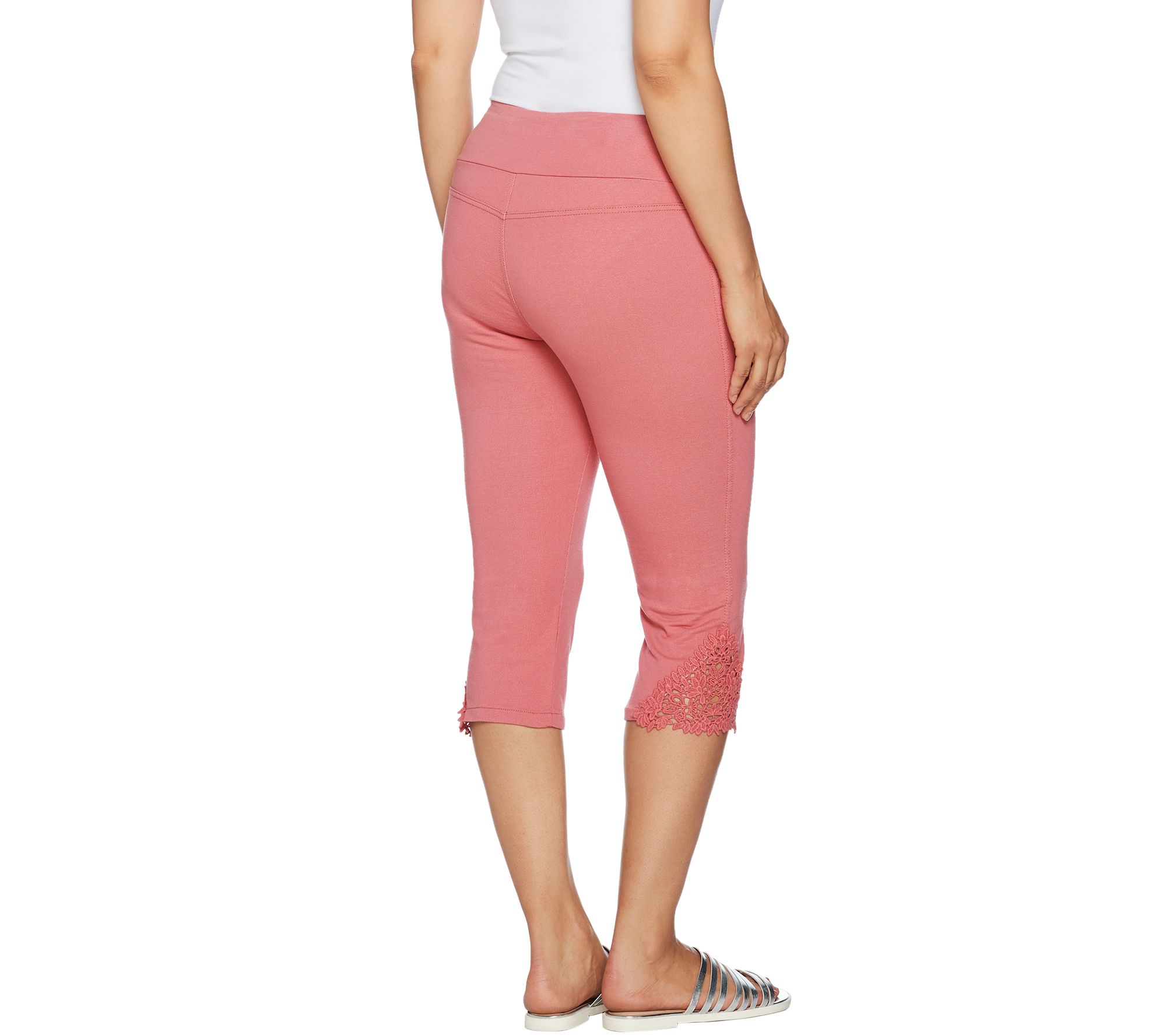 Denim & Co. Knit Denim Pull-On Capri Pants with Crochet Detail - QVC.com