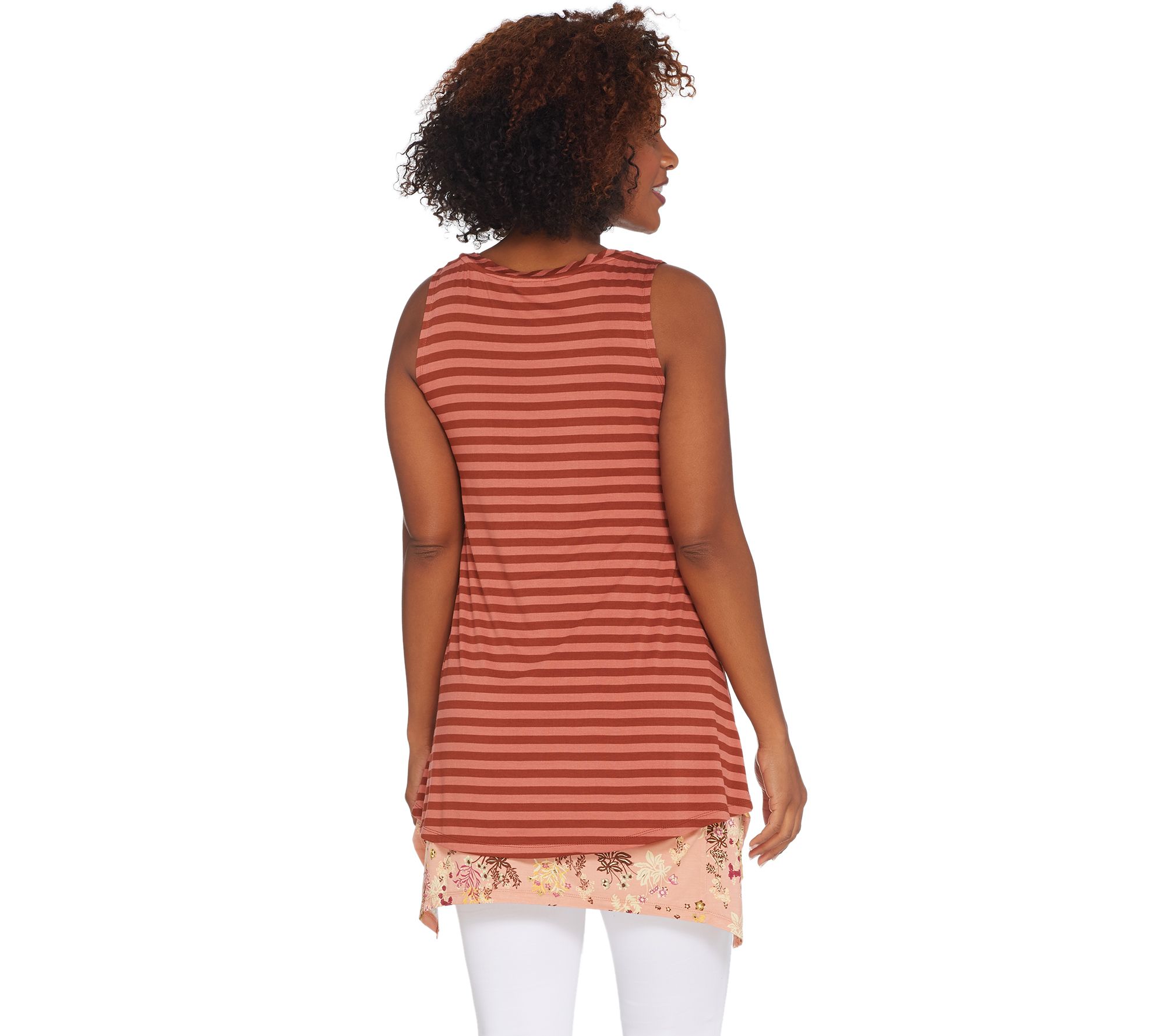 "As Is" LOGO by Lori Goldstein Striped Knit Tank w/Printed Tank Twin