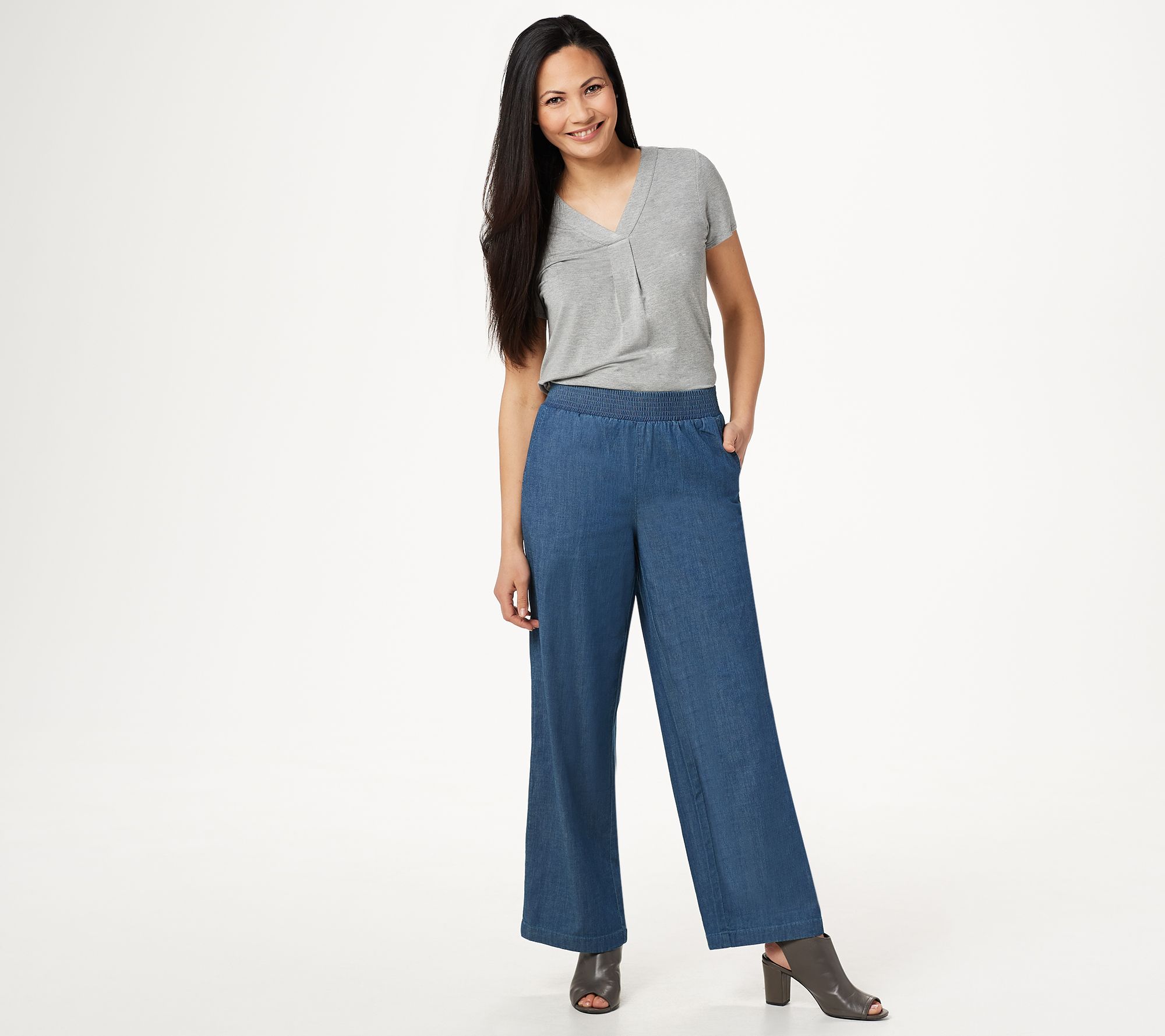 Denim & Co. Regular Stretch Denim Wide-Leg Pants - QVC.com