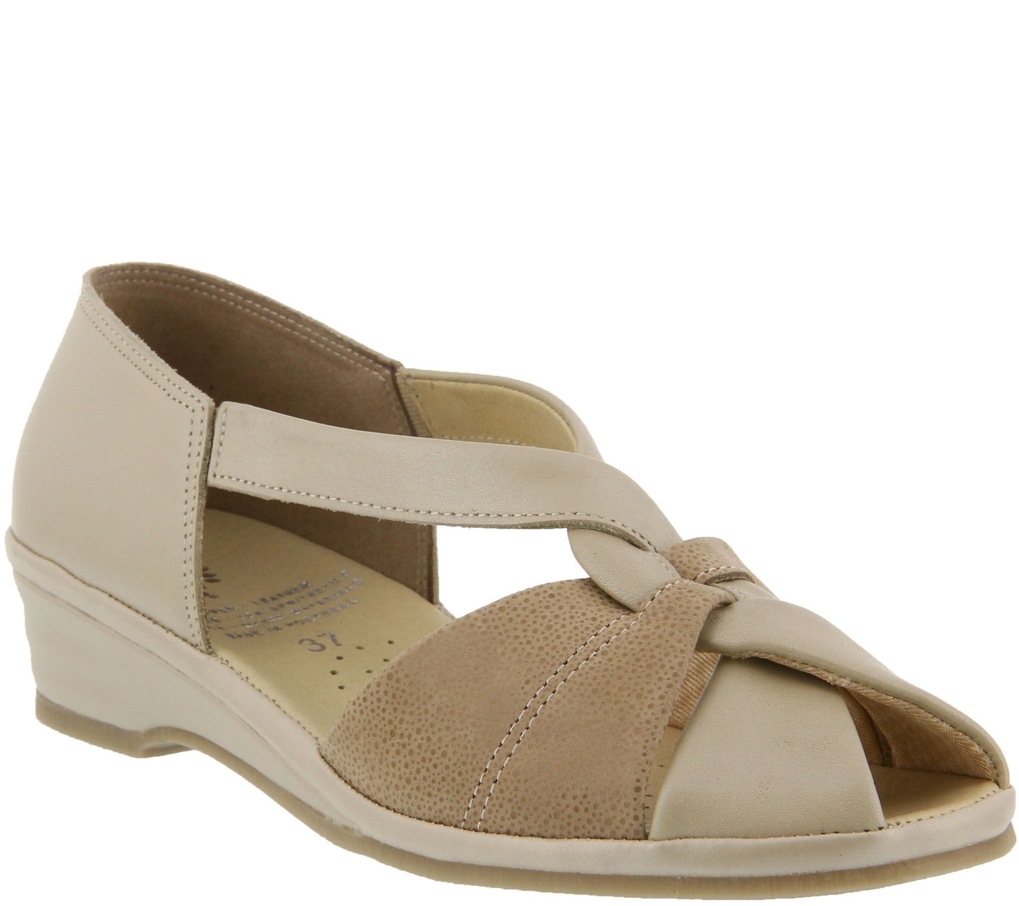 Spring Step Leather Peep-Toe Sandals - Jasna — QVC.com