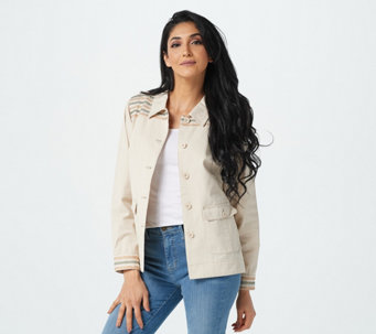 Denim & Co. Cotton Twill Utility Jacket with Embroidery - A378280