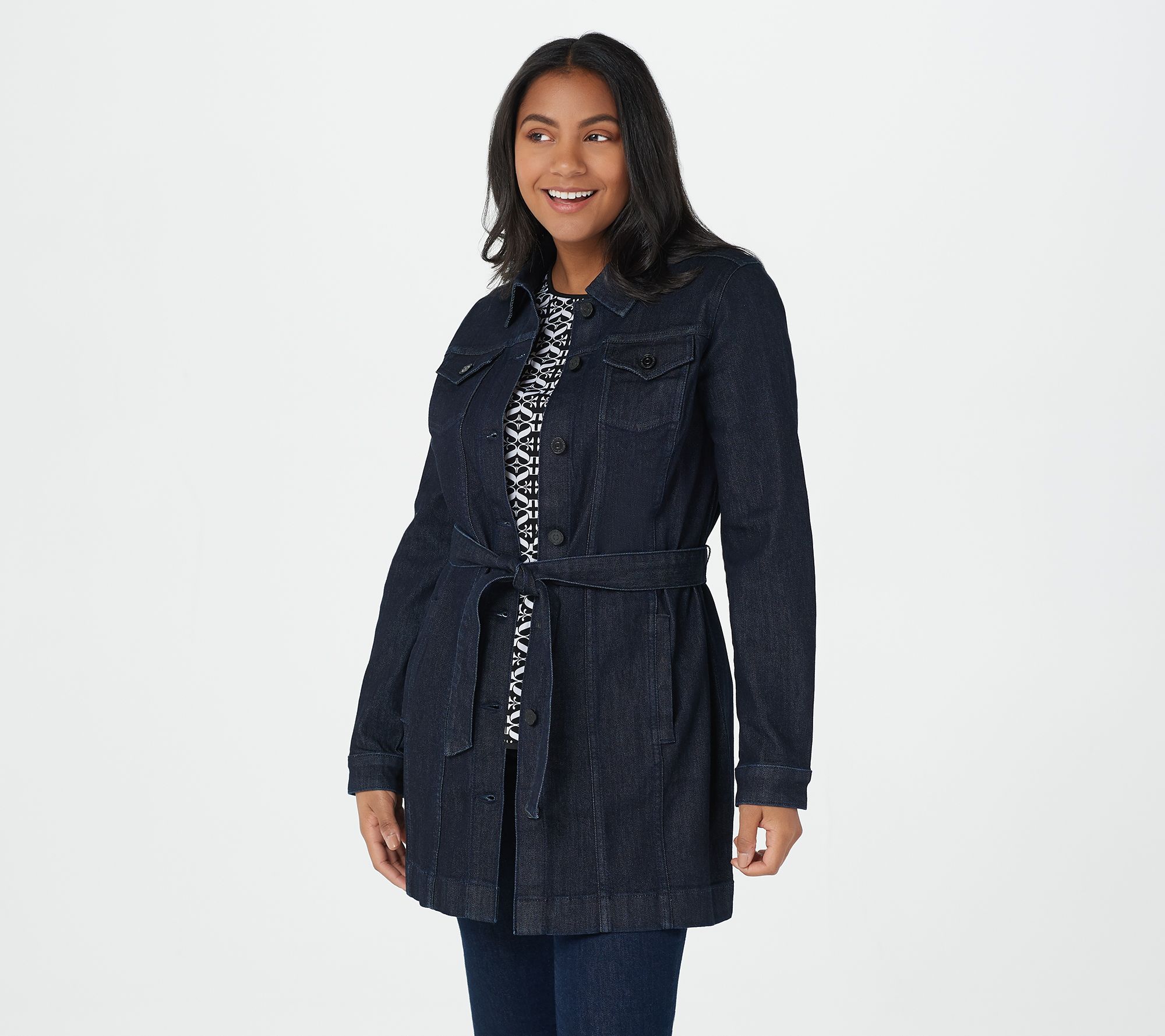 "As Is" Susan Graver High Stretch Denim Long Jean Jacket
