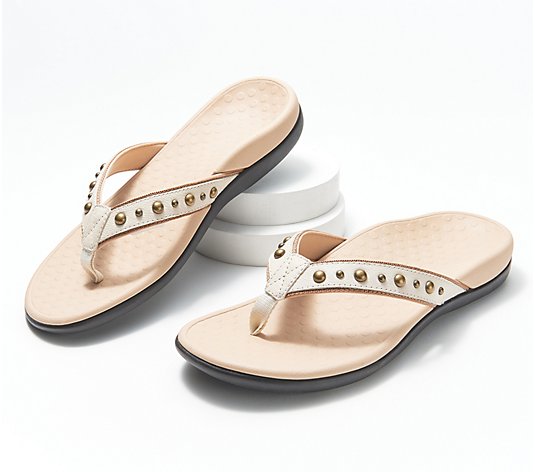 Vionic Leather Studded Thong Sandals - Vanessa