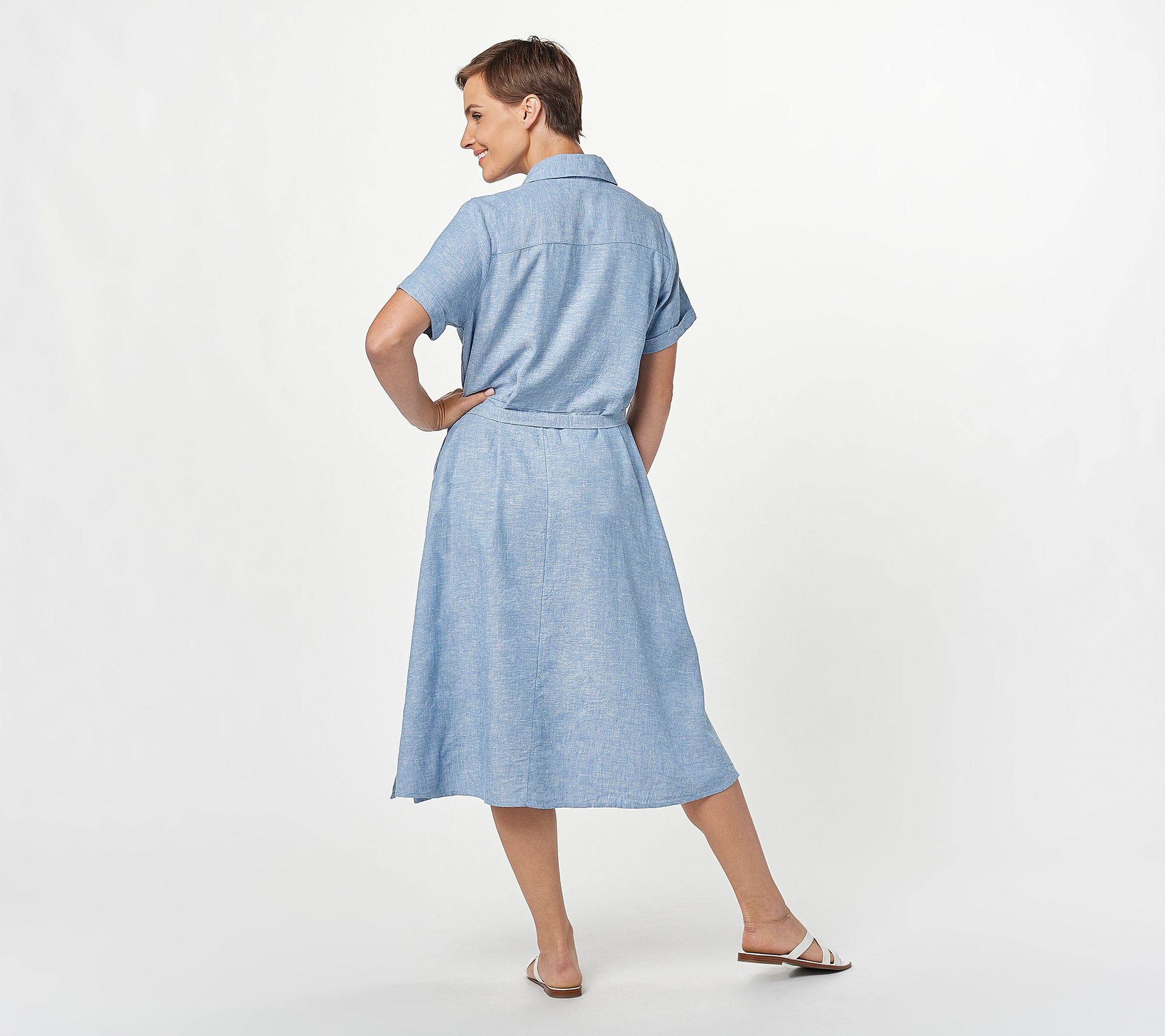 Denim & Co. Naturals Linen Blend Tie-Waist Dress - QVC.com