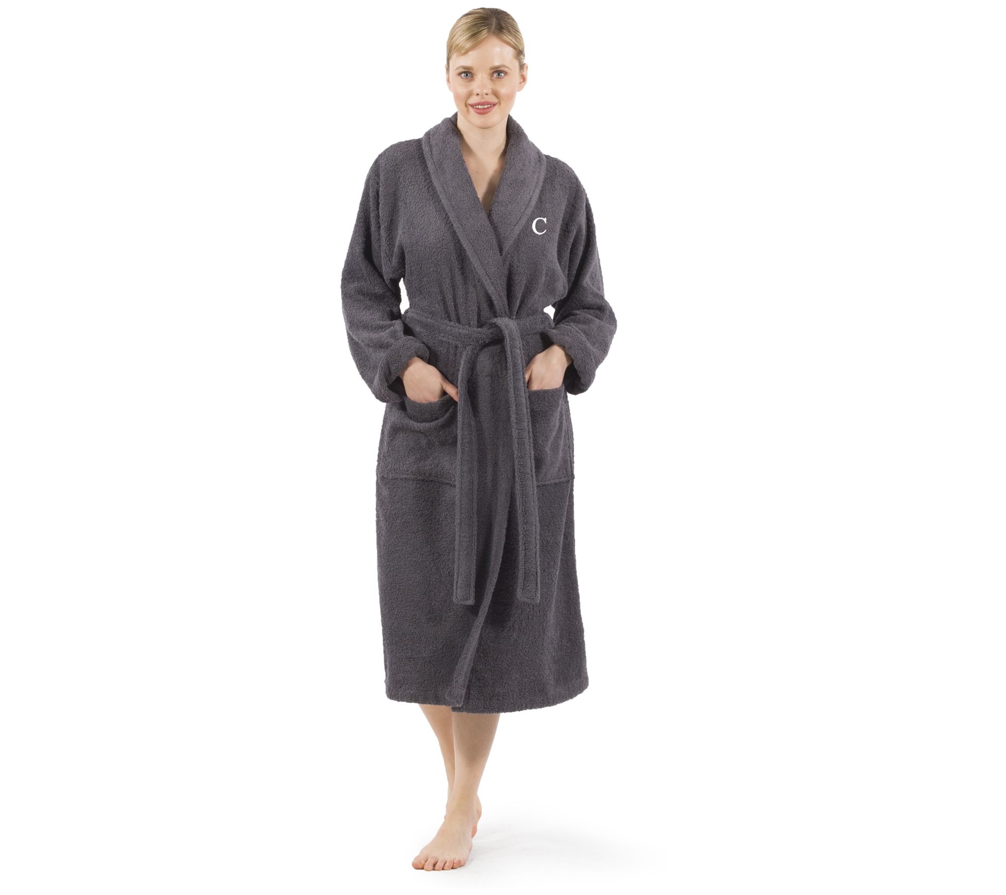 Linum Home Textiles Gray Personalized Terry Bathrobe
