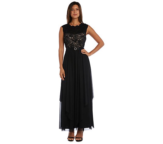 R&M Richards Maxi Gown with Lace Bust and SheerSkirt