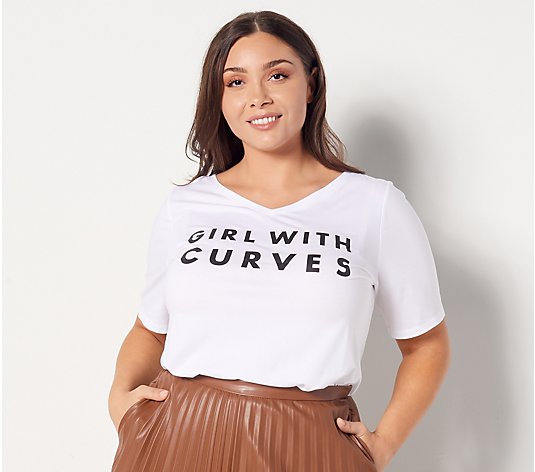 Girl With Curves Screen Print V-Neck T-Shirt