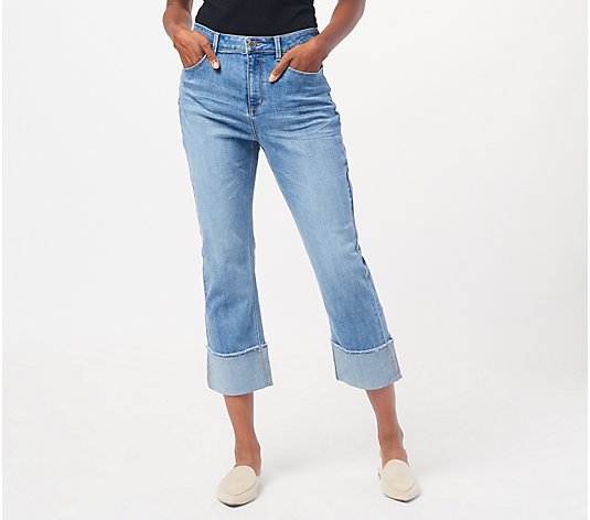 Susan Graver Petite Stretch Denim Crop Girlfriend Jeans with Cuff