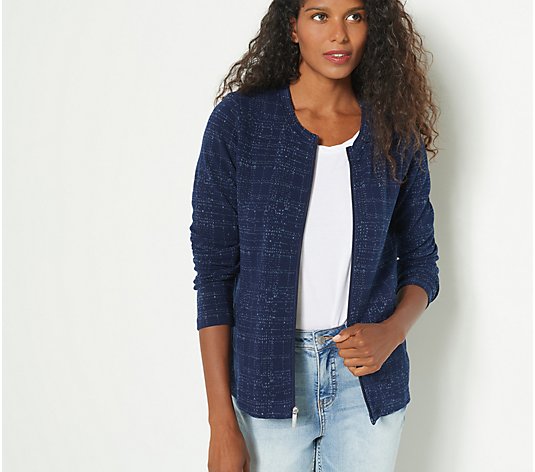 Denim & Co. Plaid Jacquard Knit Zip-Front Jacket