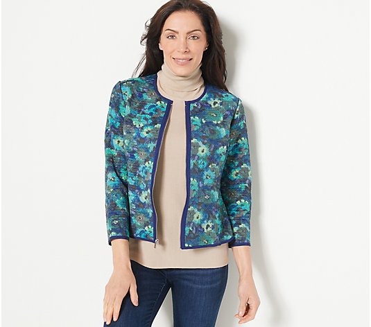Isaac Mizrahi Live! Floral Printed Knit Jacquard Jacket