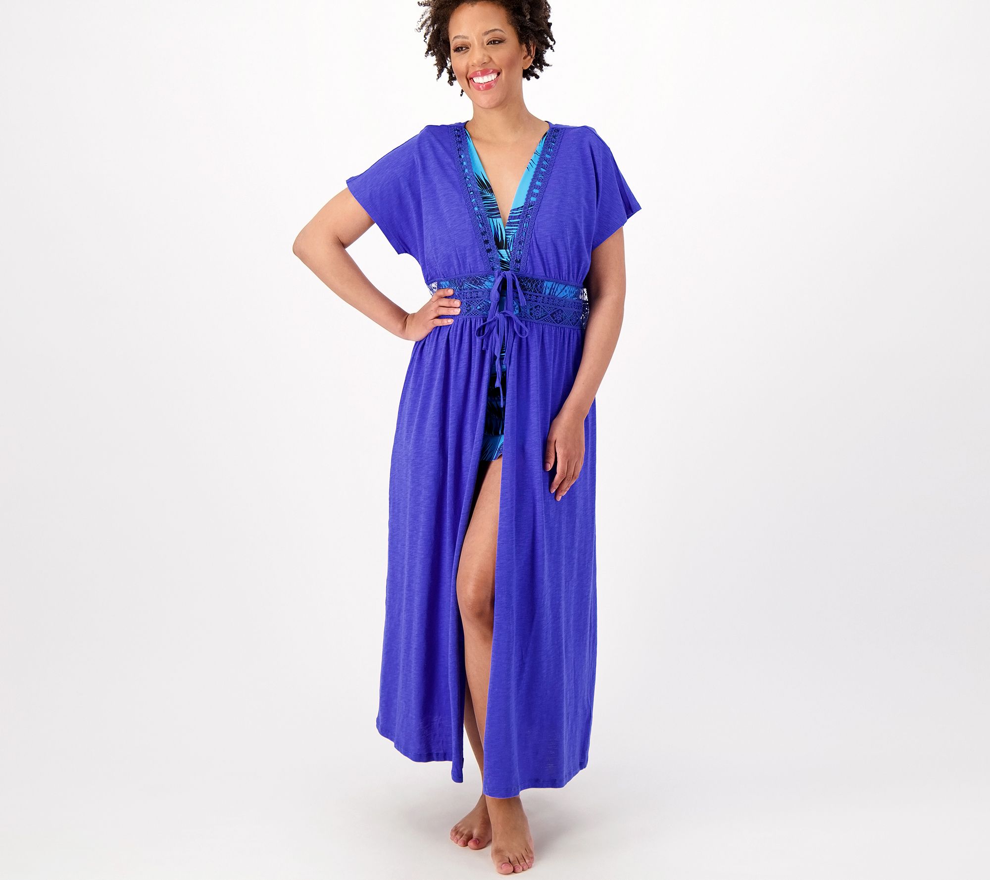 Belle Beach by Kim Gravel Regular Slub Knit Tie Front Cover Up