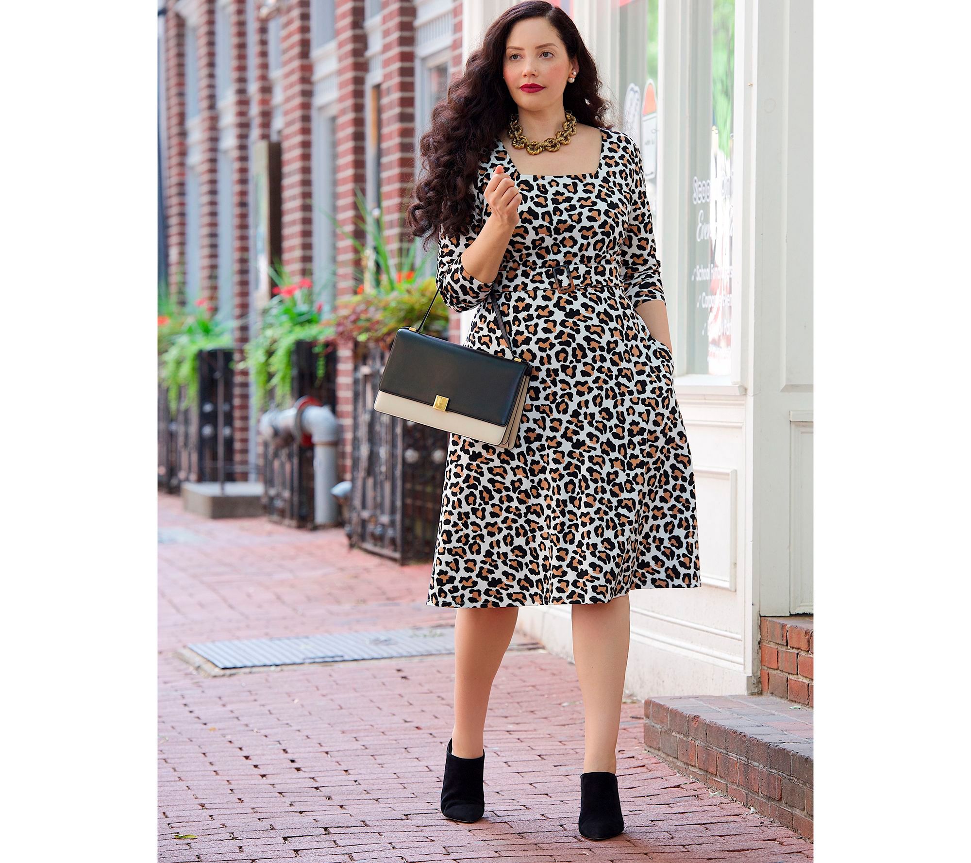 "As Is" Girl with Curves Ponte Midi Dress with Self Belt