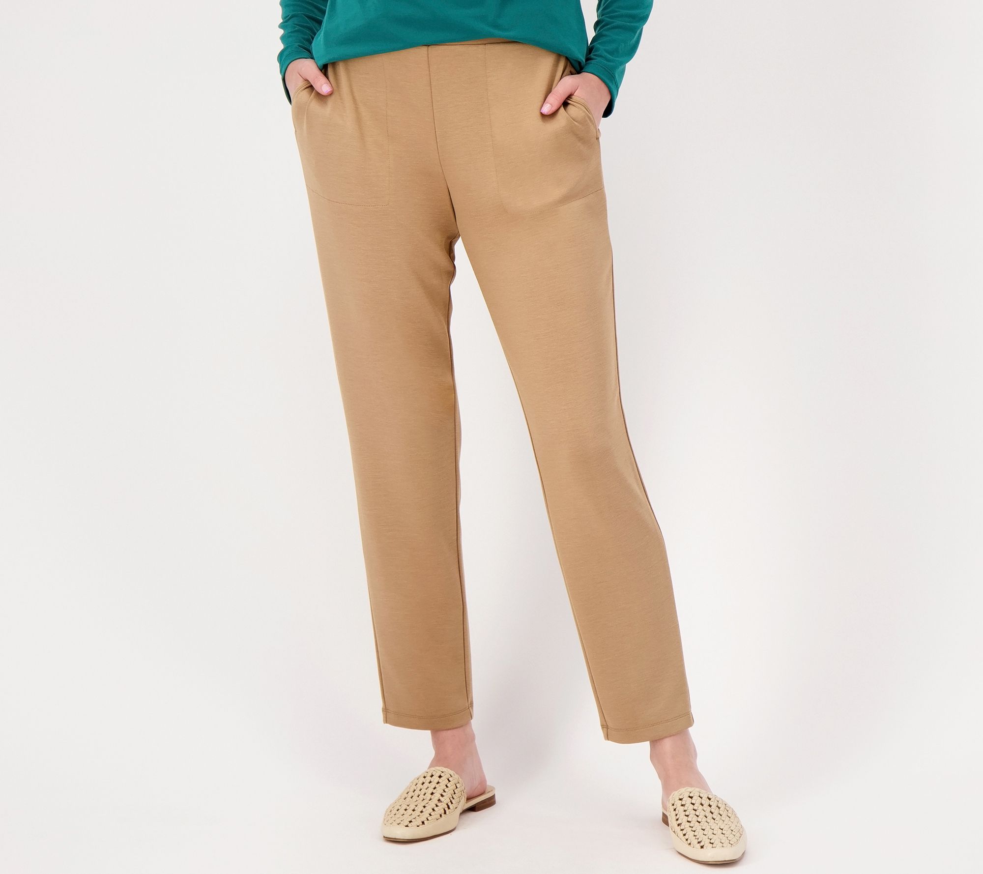 Susan Graver Weekend Petite Drapey Scuba Knit Pull On Ankle Pants 