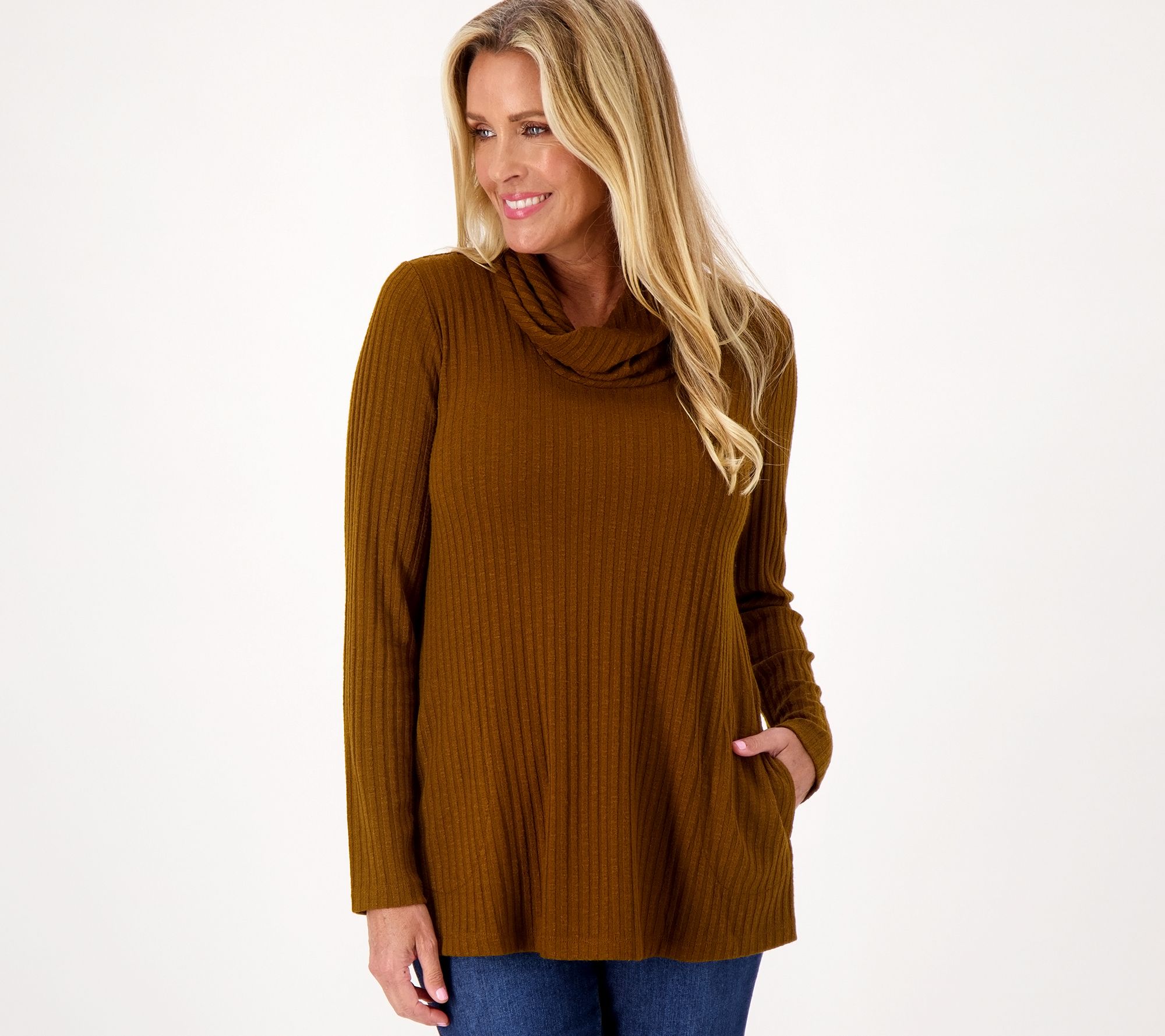 Susan Graver Weekend Petite Sweater Rib Knit Long Sleeve Tunic