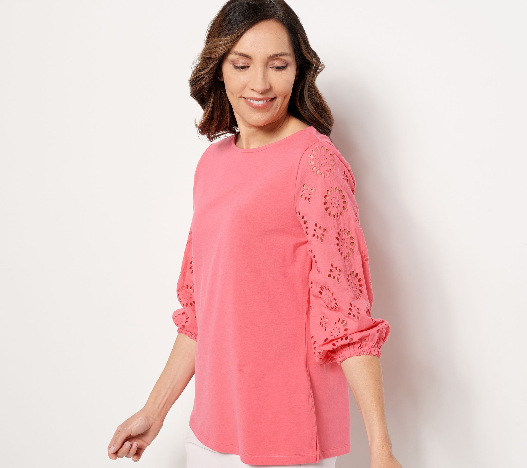 "As Is" Belle by Kim Gravel TripleLuxe Knit 3/4 Eyelet Sleeve Top