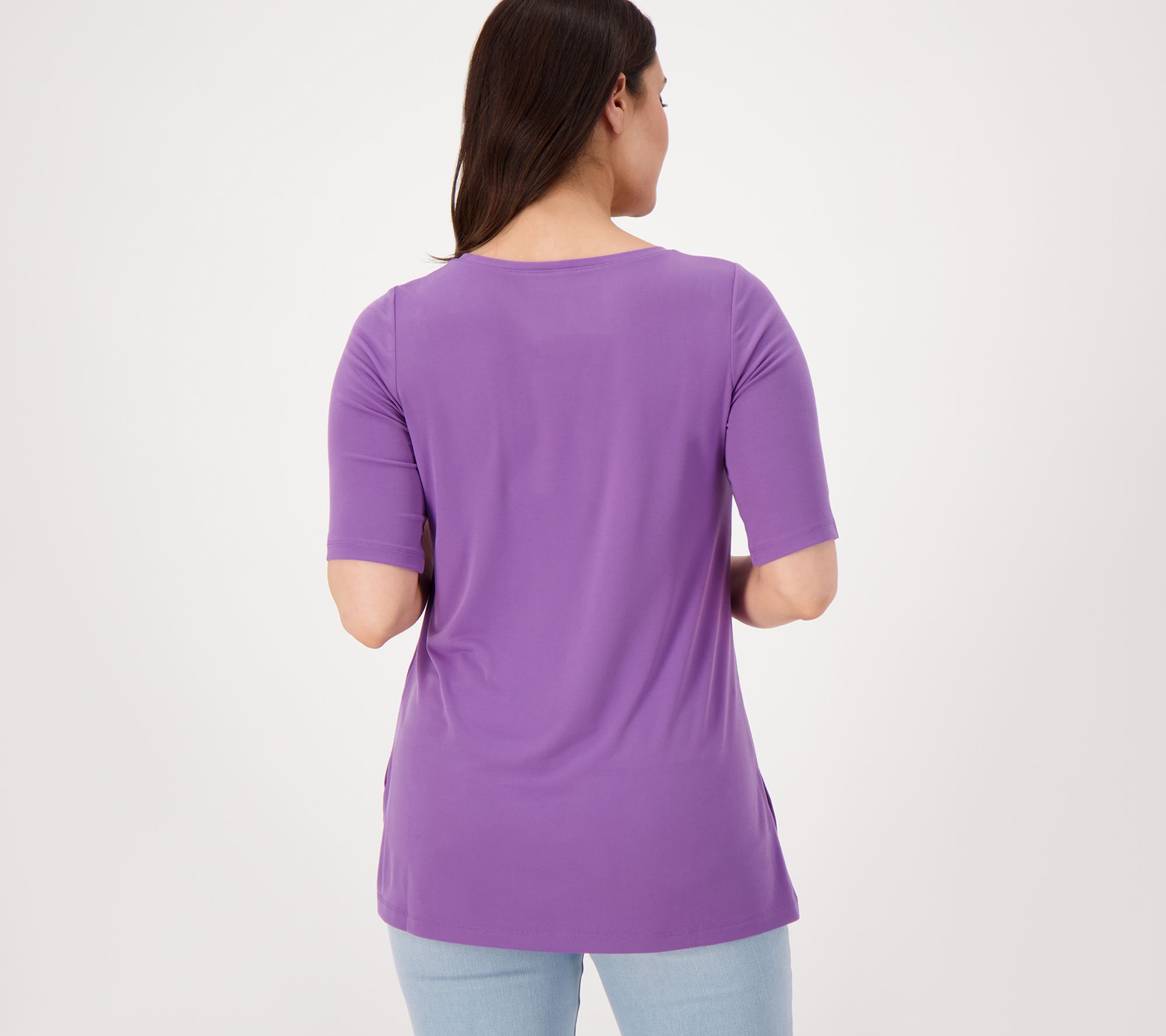 [GRAVER]★2PACK GRAVER SHORT SLEEVE TEE Susan Graver Modern Essentials Pet Liquid Knit A-Line Tunic