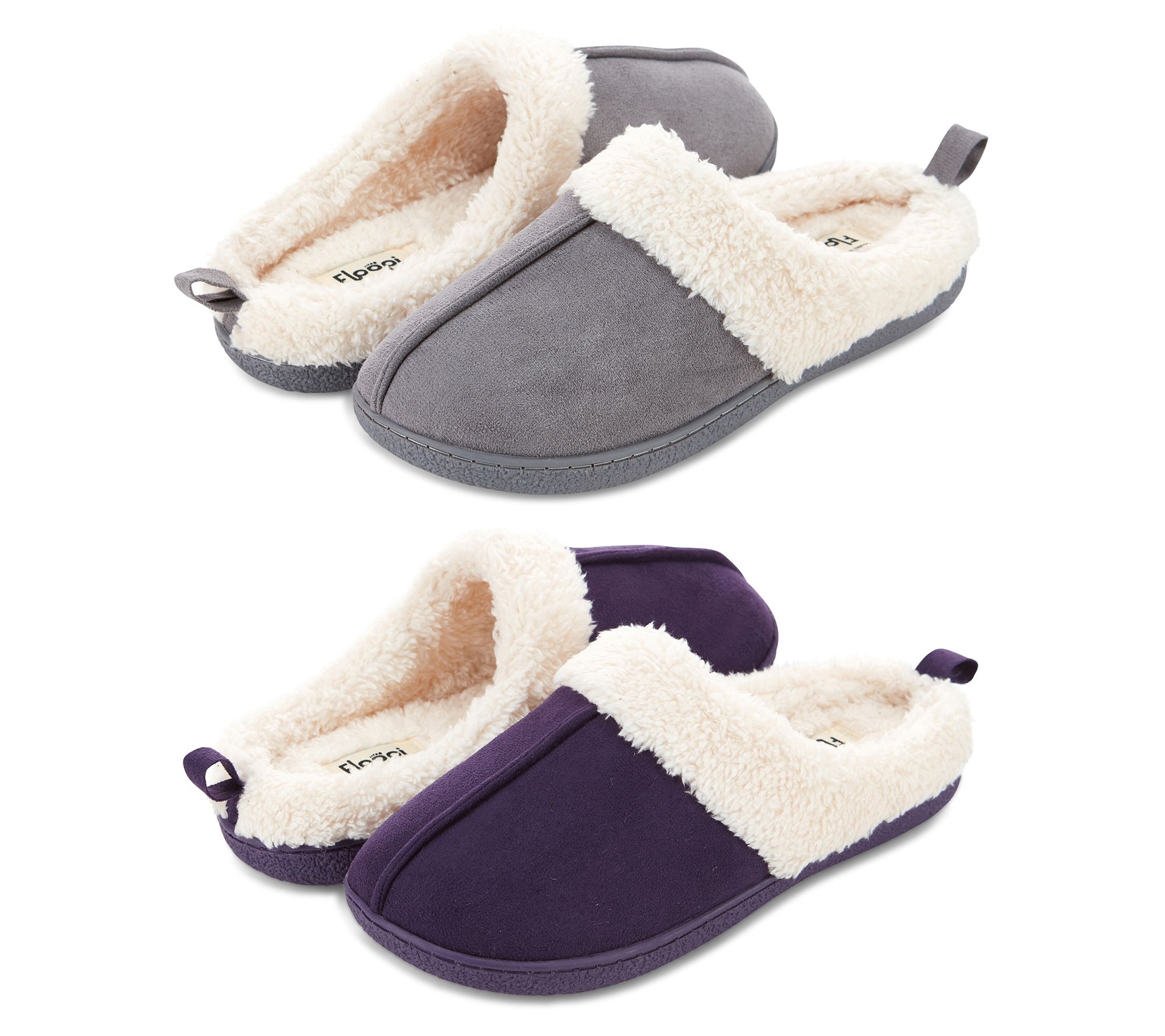 Floopi Women's Faux Suede Clog Slippers - 2 Pack
