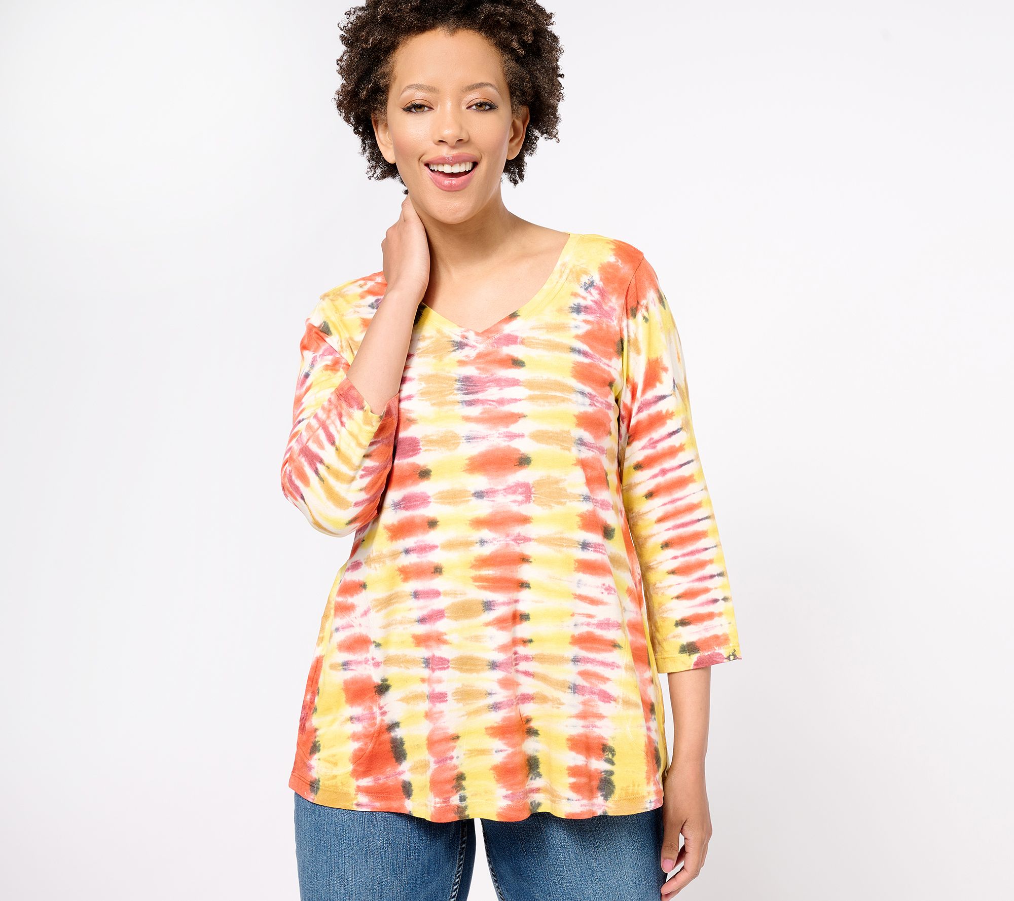 LOGO by Lori Goldstein Tie Dye Cotton Modal 3/4 Sleeve Top
