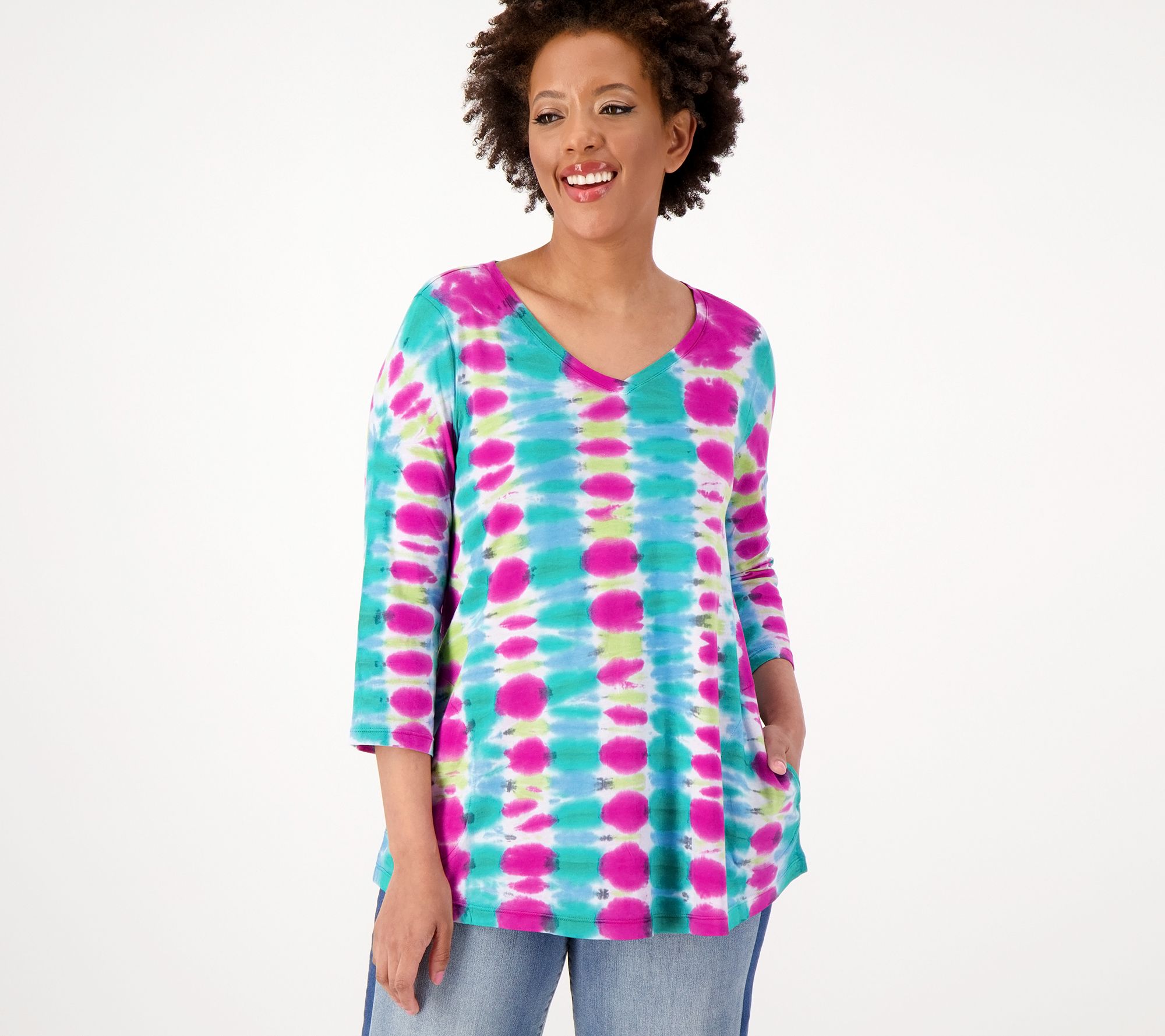 LOGO by Lori Goldstein Tie Dye Cotton Modal 3/4 Sleeve Top