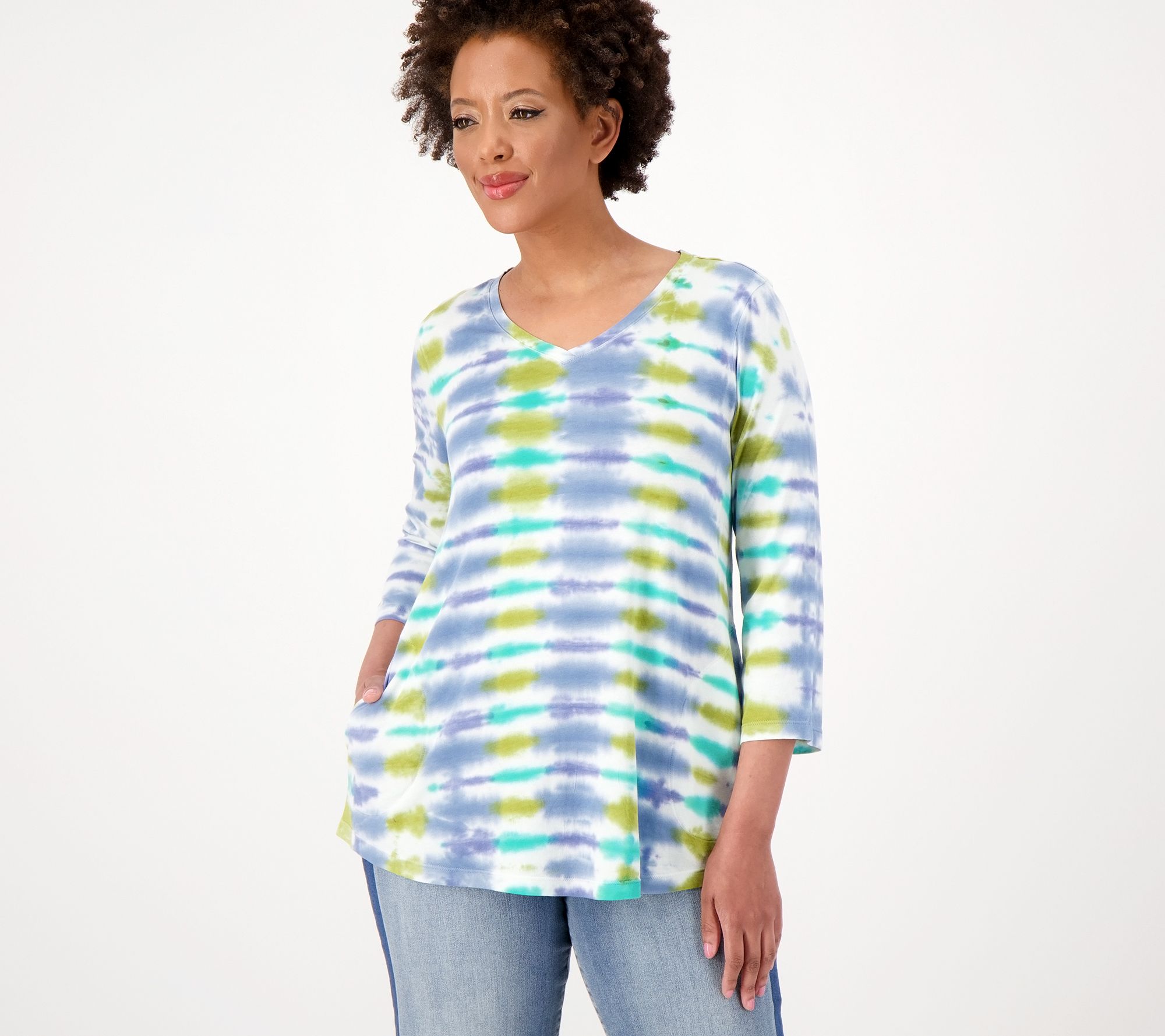 LOGO by Lori Goldstein Tie Dye Cotton Modal 3/4 Sleeve Top