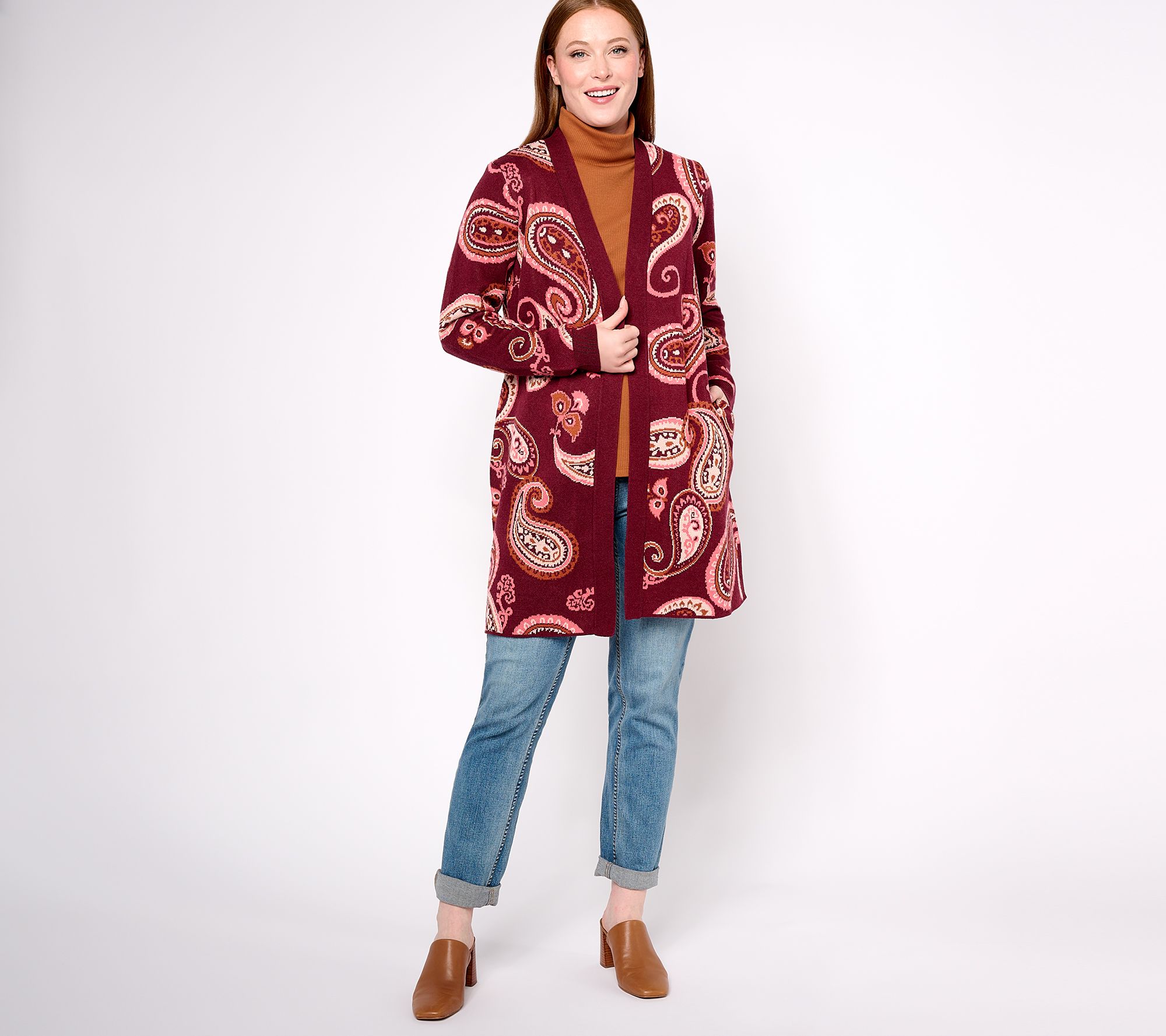 Denim & Co. Heritage Paisley Jacquard Open Front Cardigan