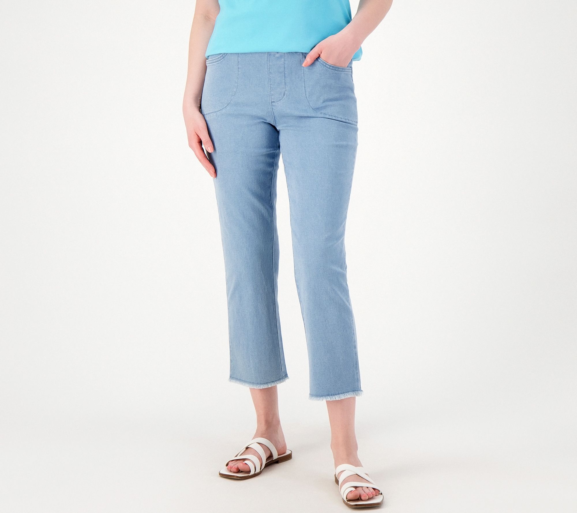 "As Is" Quacker Factory Regular Straight Leg Frayed Cropped Denim Jeans