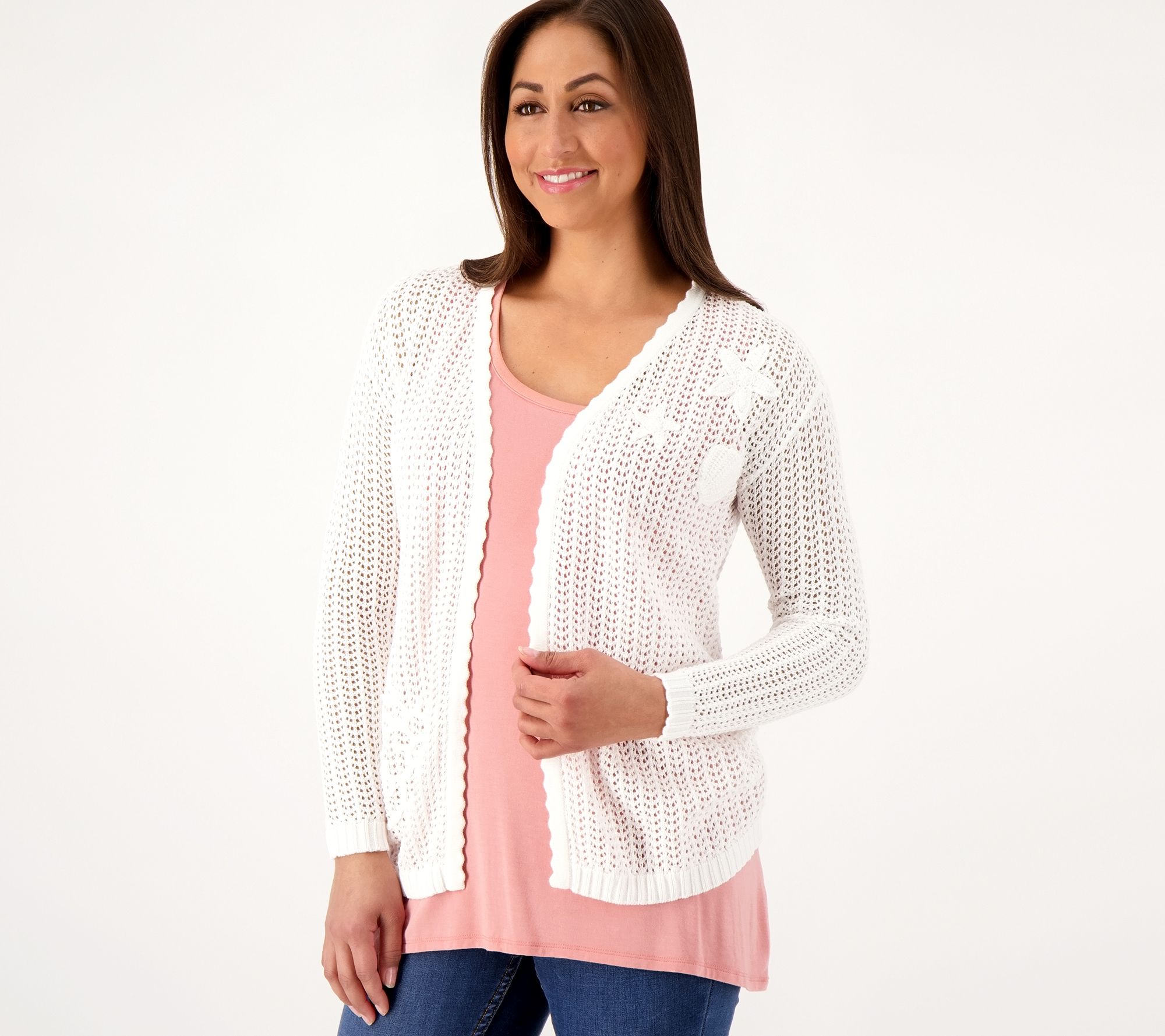 "As Is" Isaac Mizrahi Live! Bridgehampton Seaside Crochet Cardigan