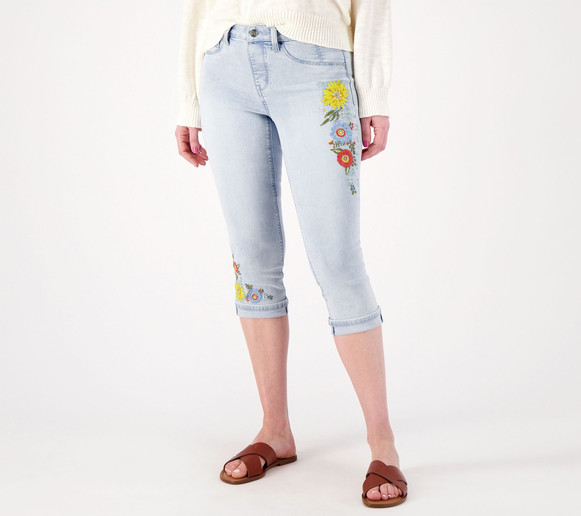 "As Is" Laurie Felt Silky Denim Petite Pull On Capri with Cuff