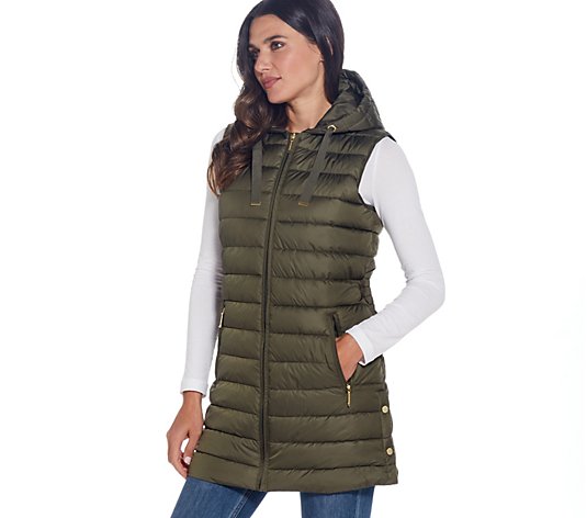 Weatherproof Hooded Channel Quilted Longline Vest