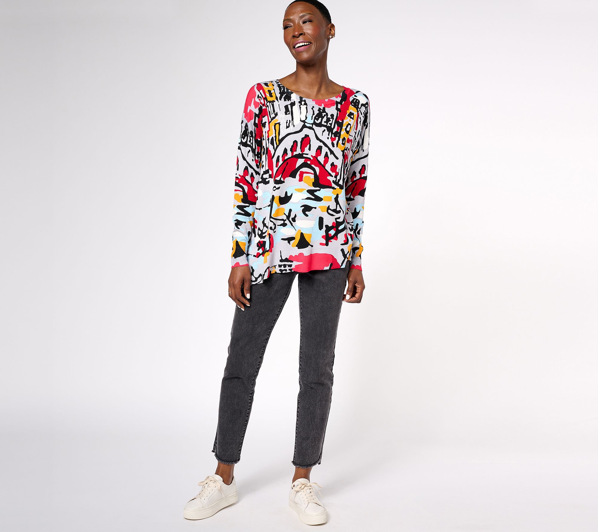 As Is Attitudes By Renee Printed Asymmetric Sweater Qvc Com