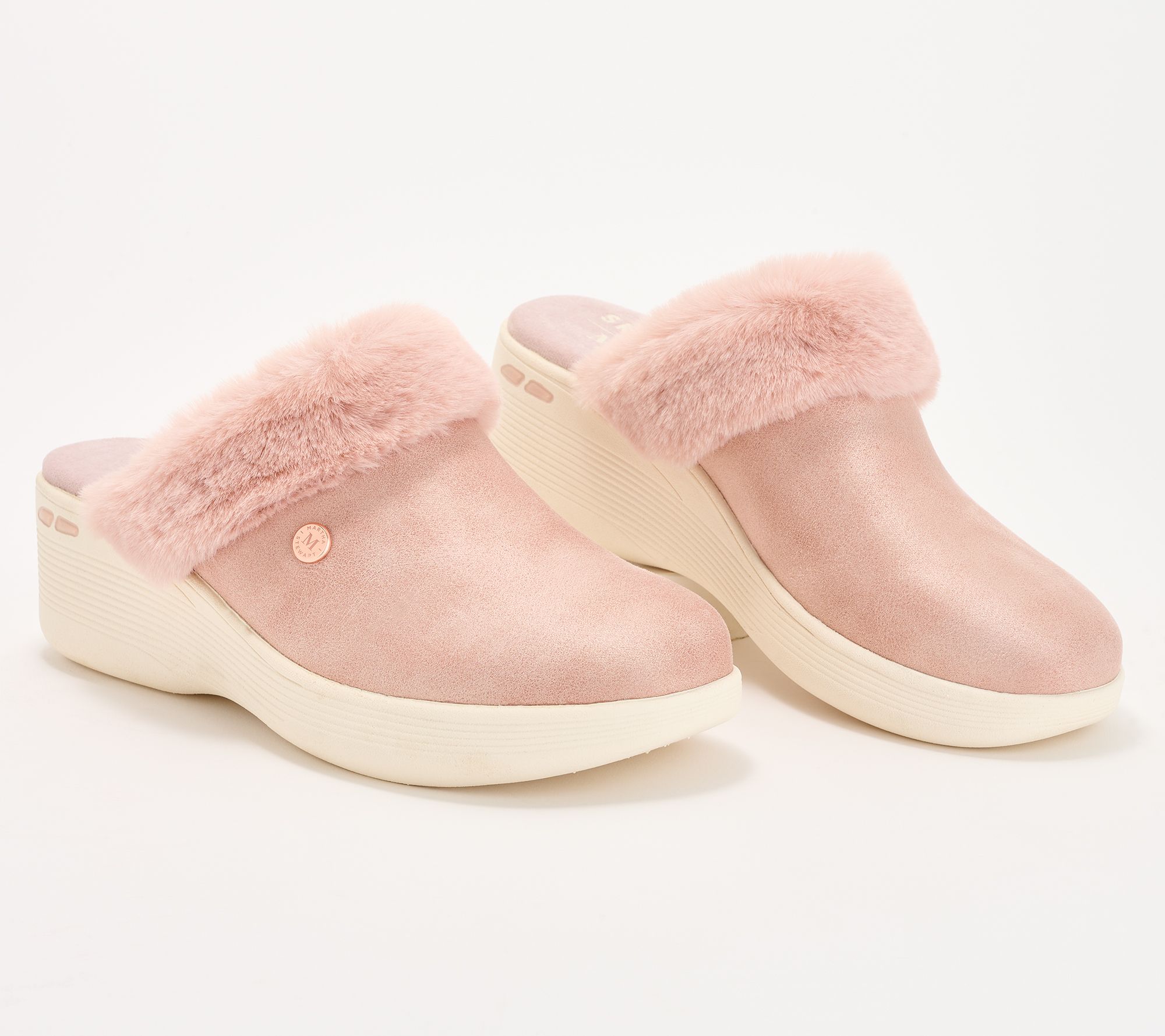 "As Is" Martha Stewart x Skechers Pier- Lite Vegan Faux Fur Mules- Cozy