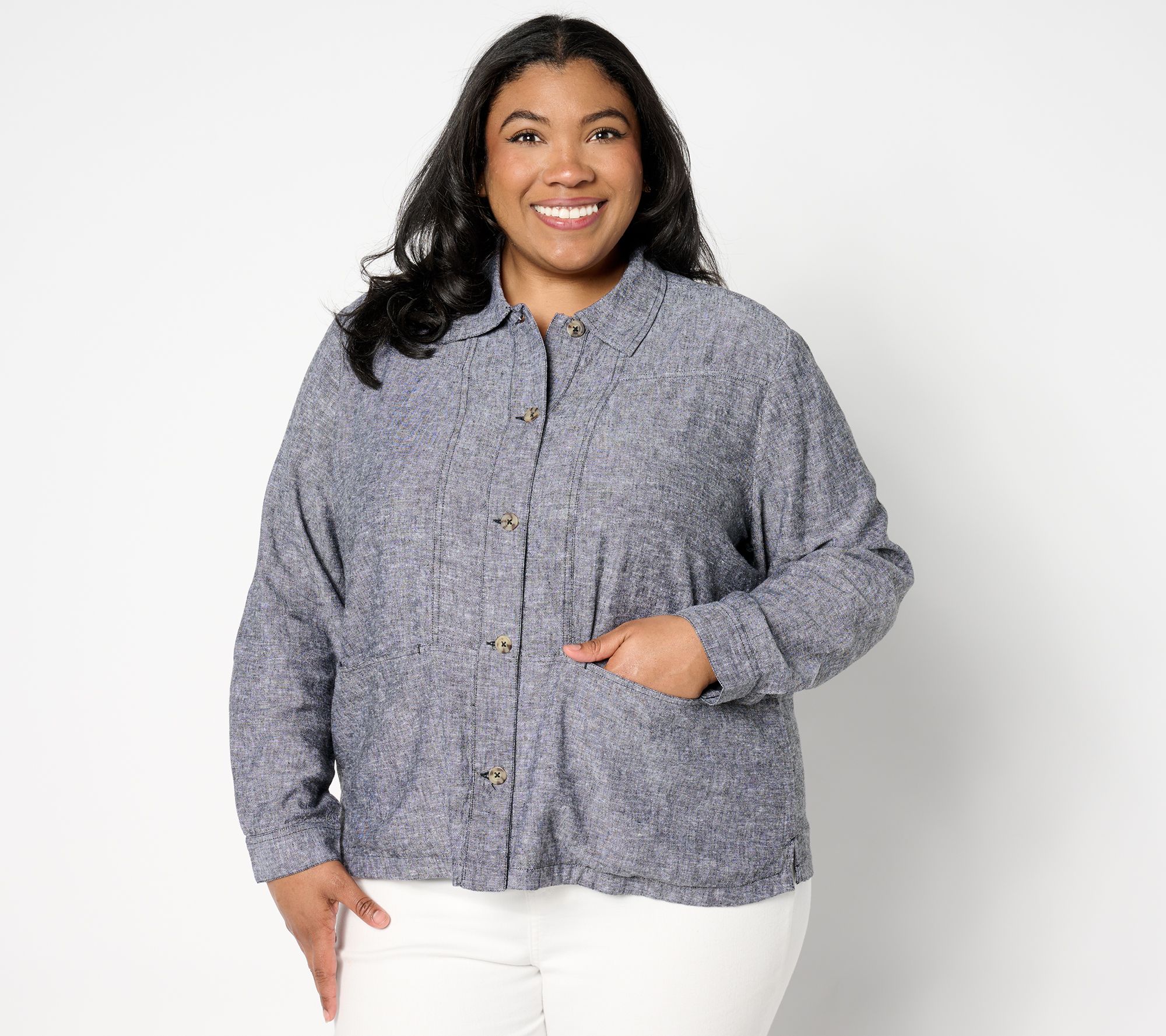 Denim & Co. Naturals Linen Blend Cross Hatch Topper