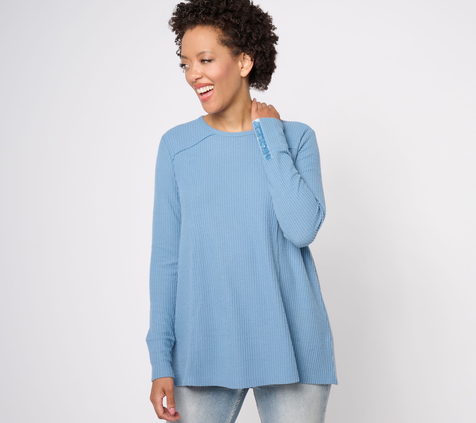 "As Is" Denim & Co. Canyon Retreat Velvet Detail Long Sleeve Top