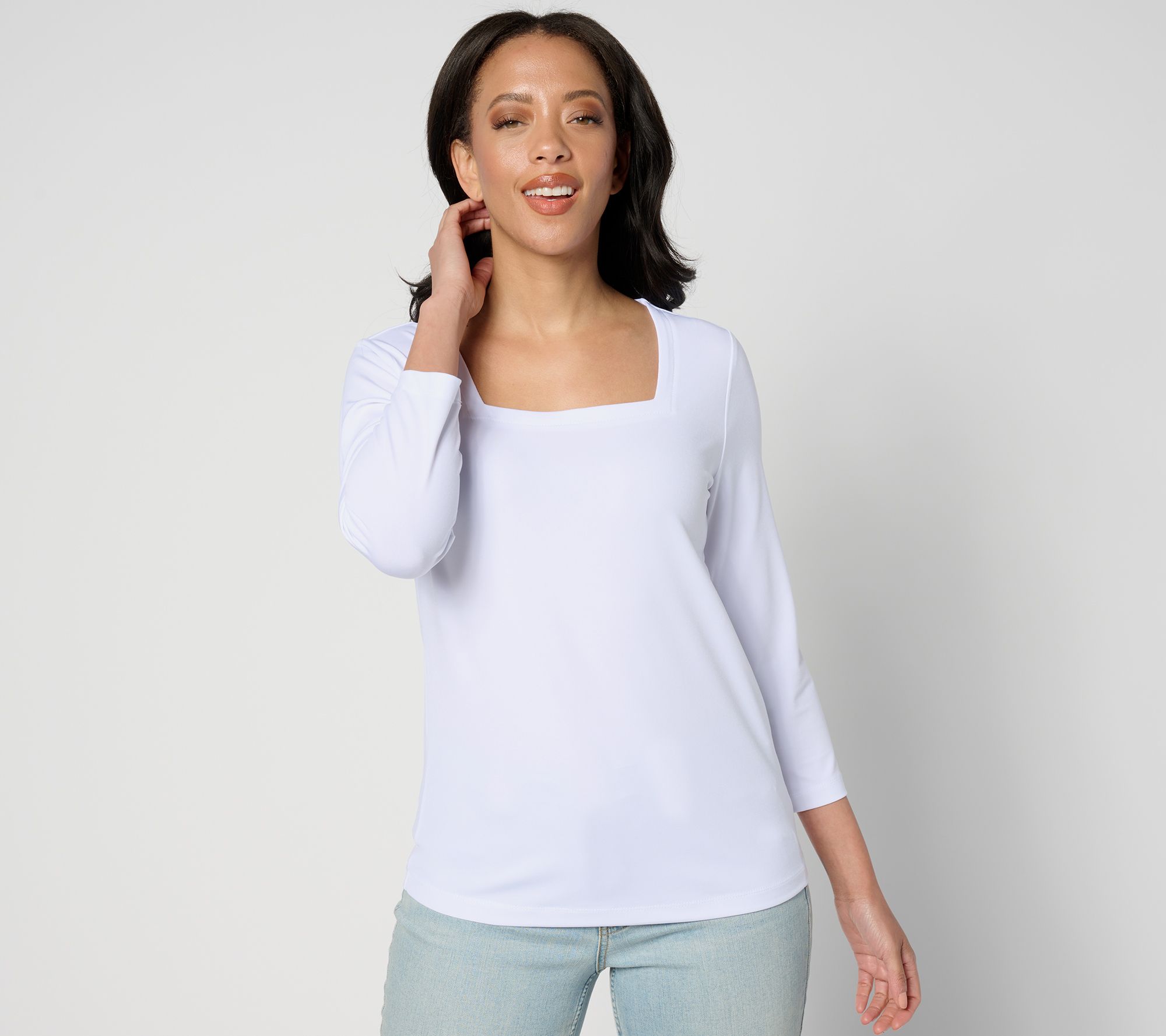 Susan Graver Sleek Essentials Liquid Knit Square Neck Top