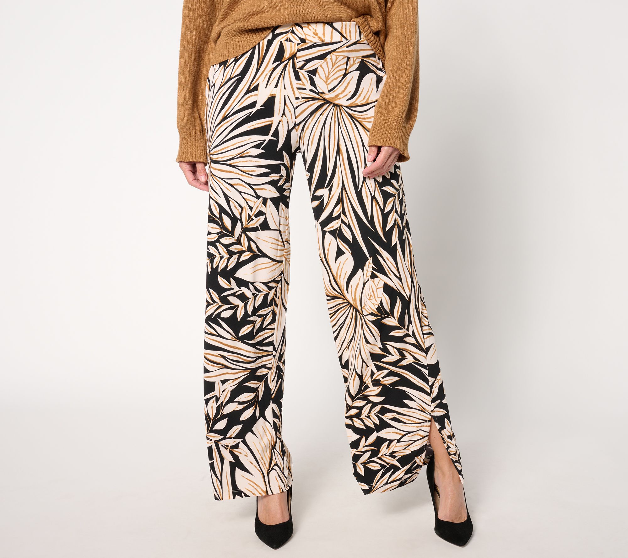 Susan Graver Pet Printed Liquid Knit Wide-Leg Pants w/ Slits