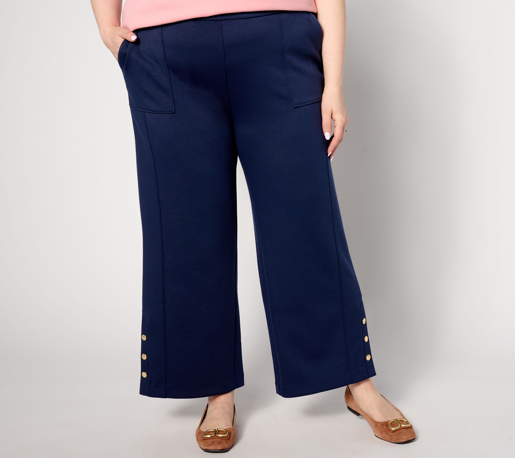 "As Is" Isaac Mizrahi Live! Reg Clubhouse Scuba Knit Wide Leg Ankle Pants