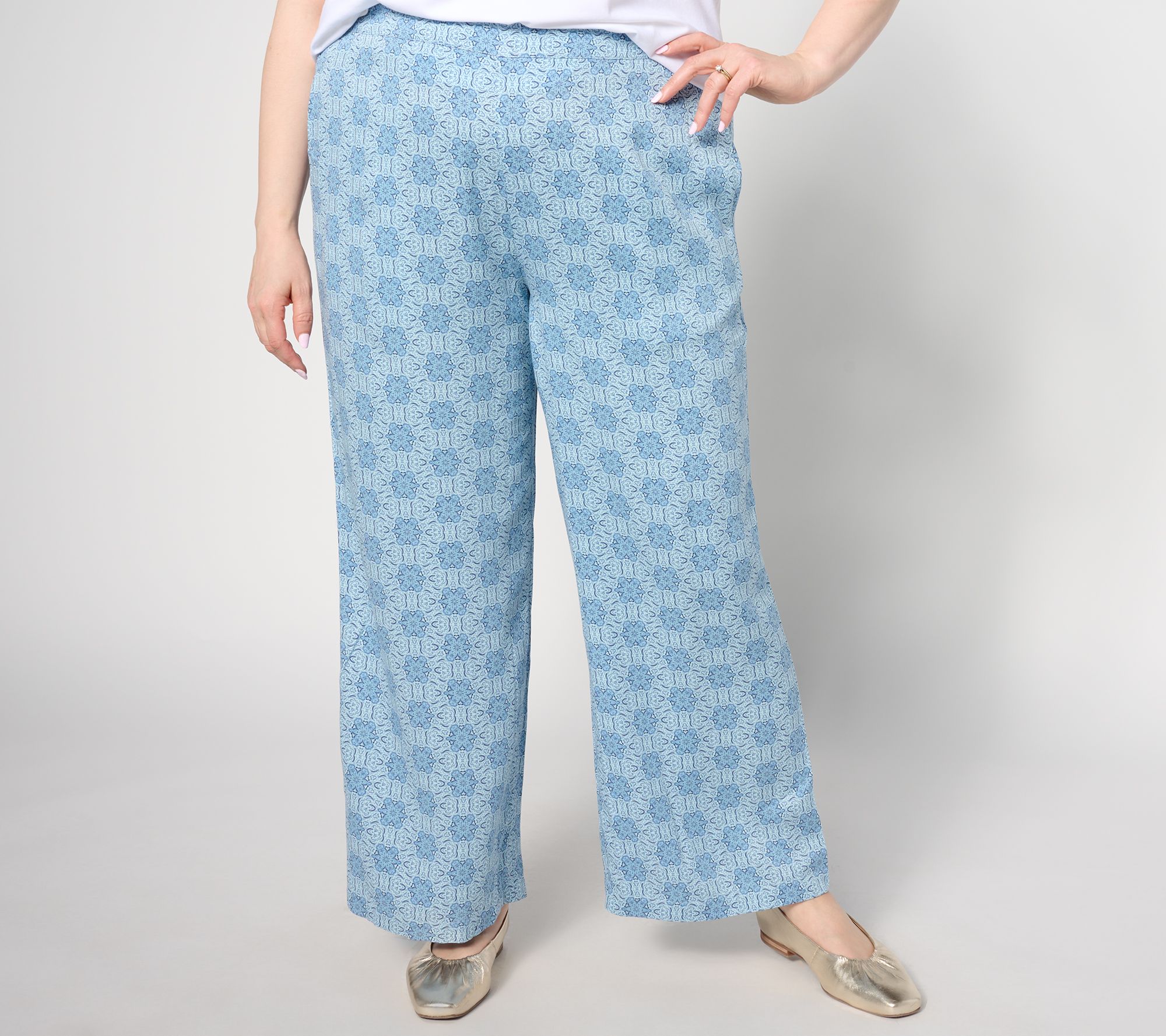 "As Is" Denim & Co. Petite Soft Woven Printed Pull On Ankle Pant