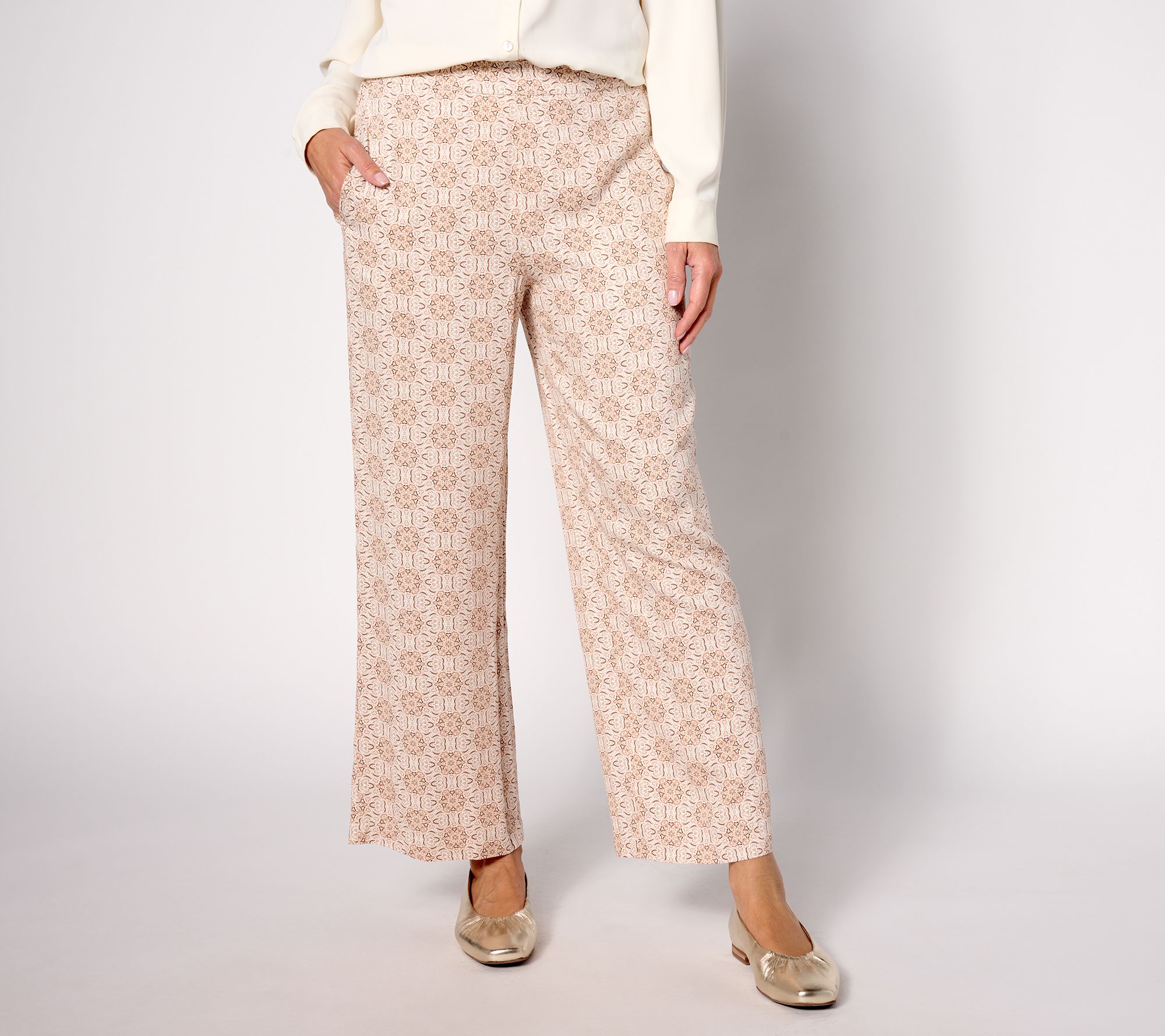 "As Is" Denim & Co. Petite Soft Woven Printed Pull On Ankle Pant