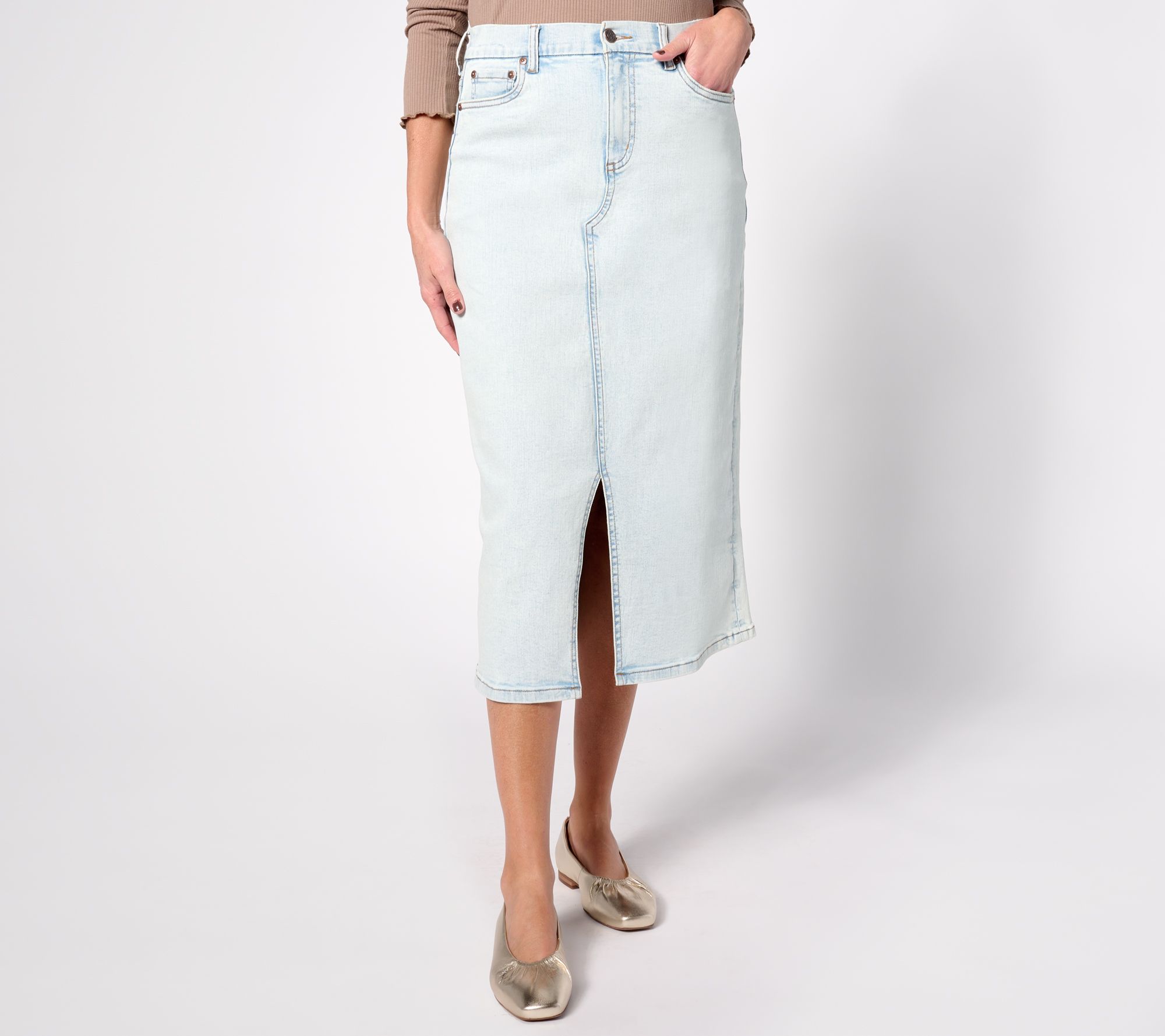 "As Is" Denim & Co. Canyon Retreat Petite Heartland Denim Midi Skirt