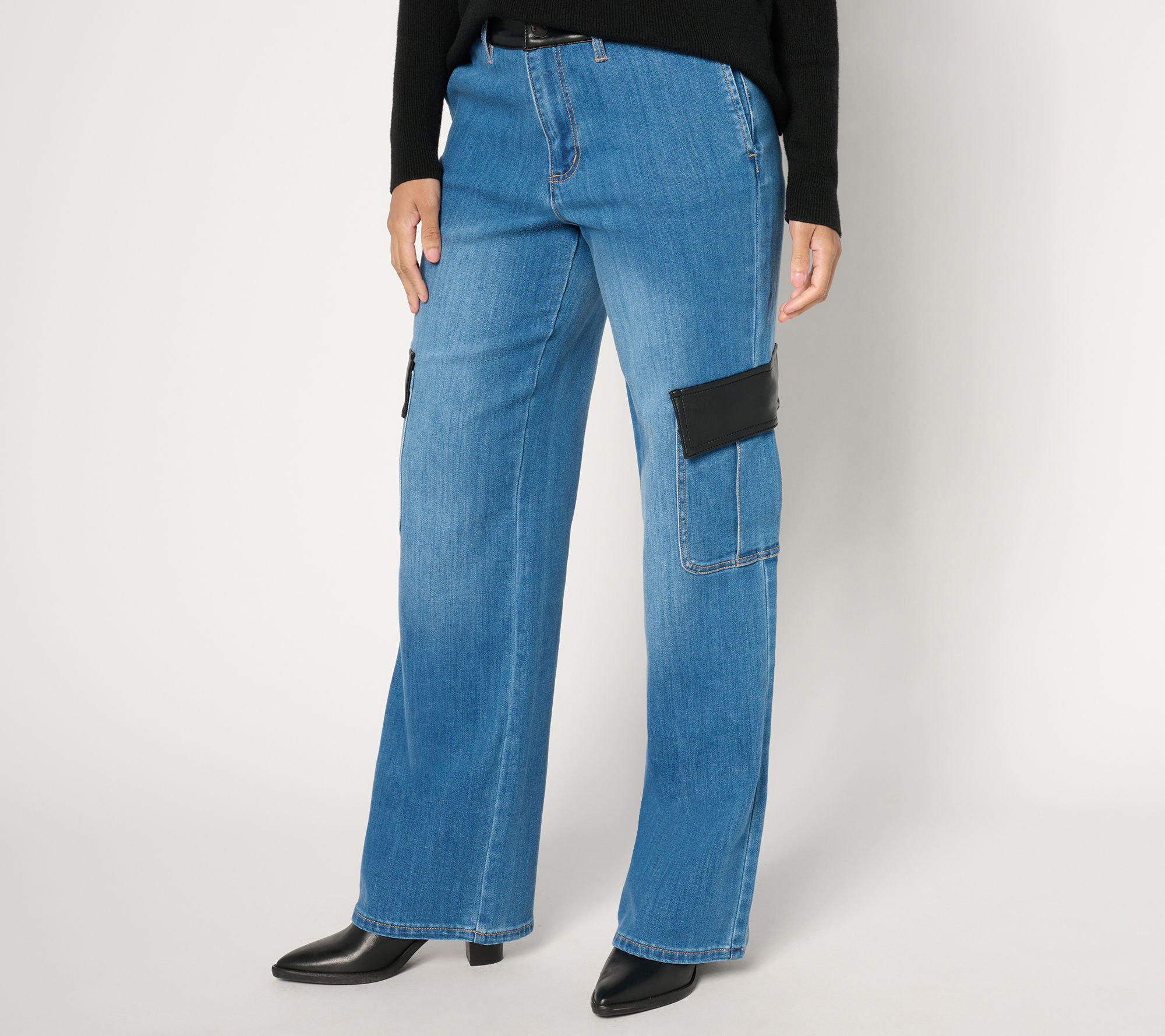 Peace Love World Black Label Regular Cargo Jean with Faux Leather