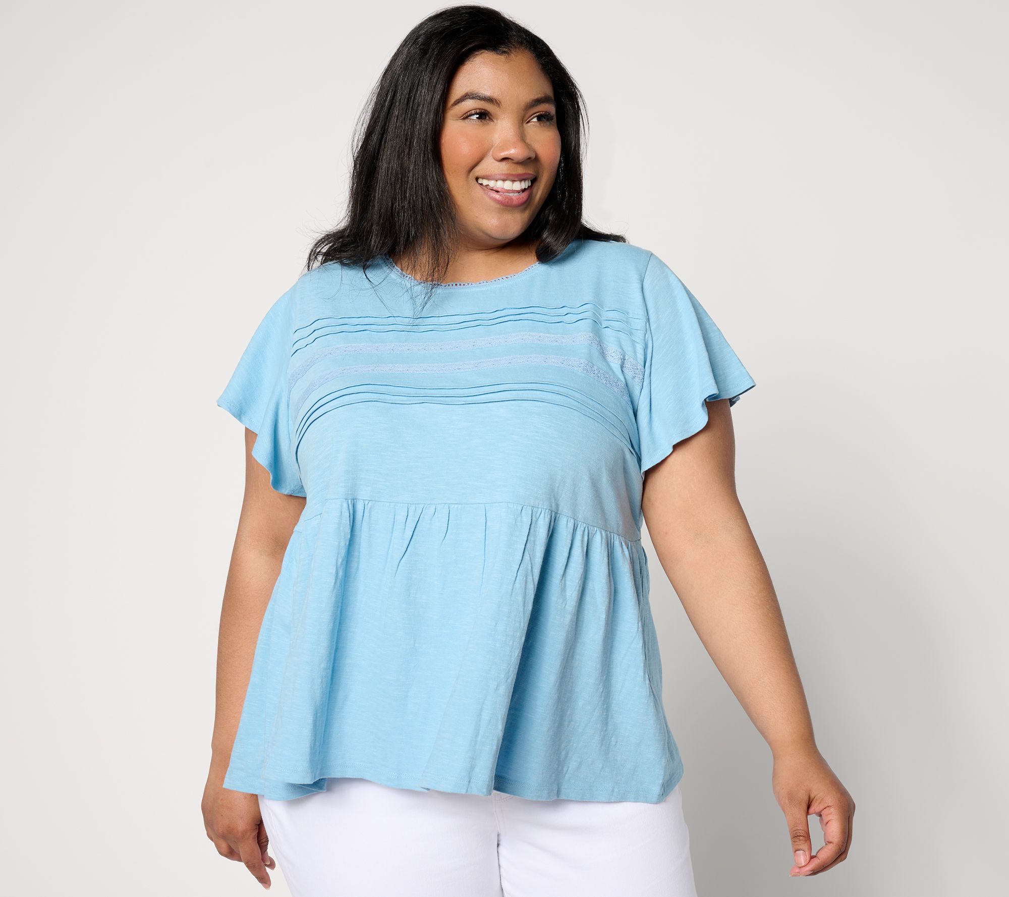 "As Is" Denim & Co. Canyon Retreat Short Sleeve Crew Neck w/ Lace