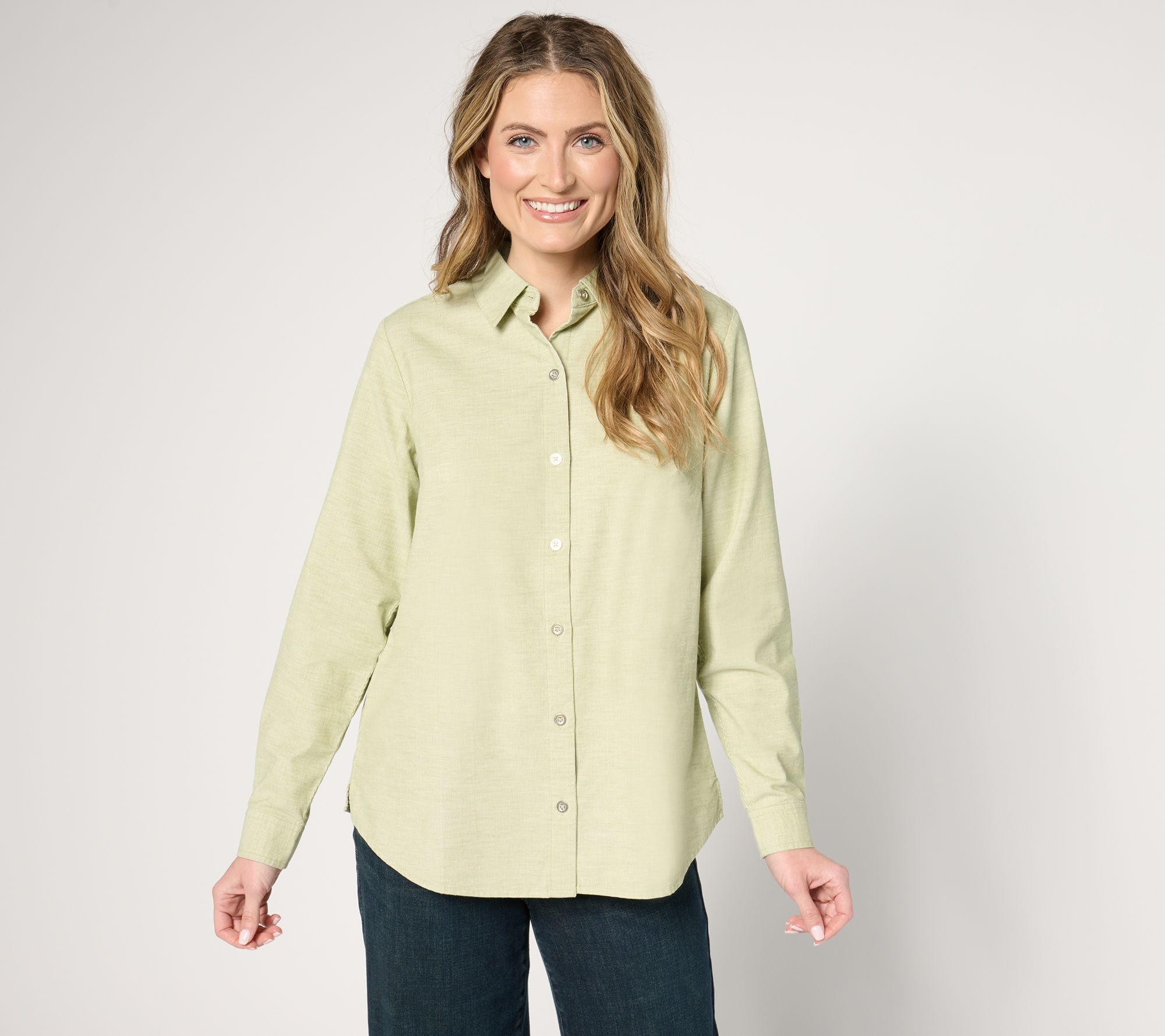 Joan Rivers Melange 100% Cotton Corduroy Button Front Shirt