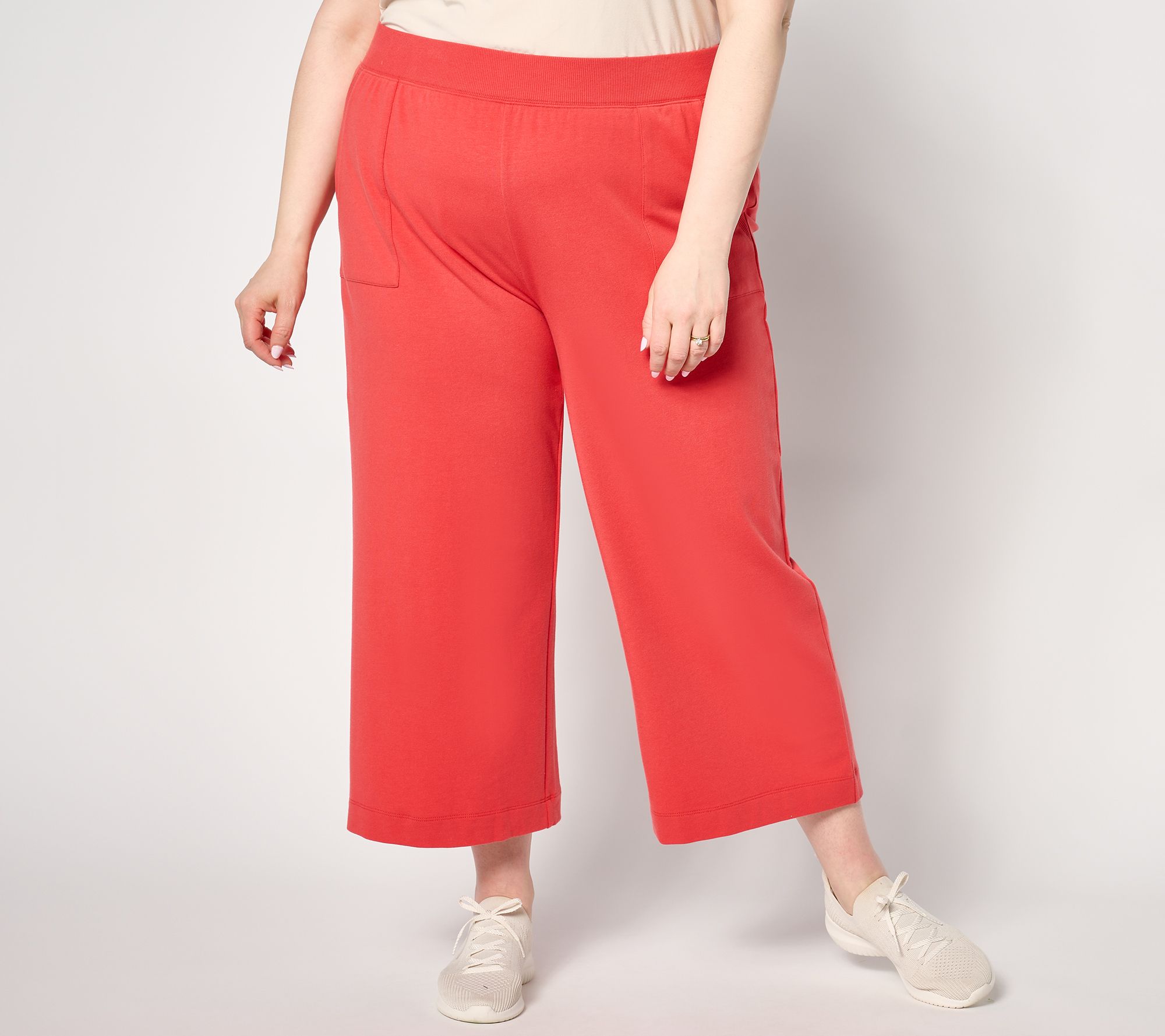 "As Is" Denim & Co. Active Reg French Terry Wide Leg Crop Pant